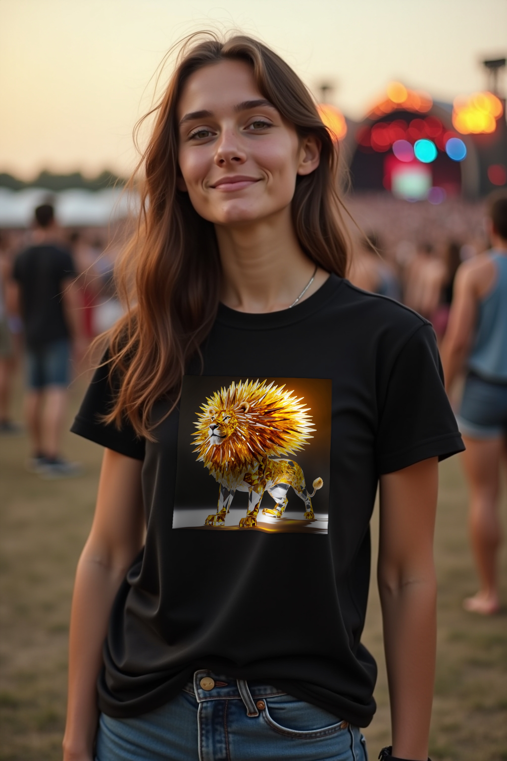 Citrine Lion Tee Black Front 45