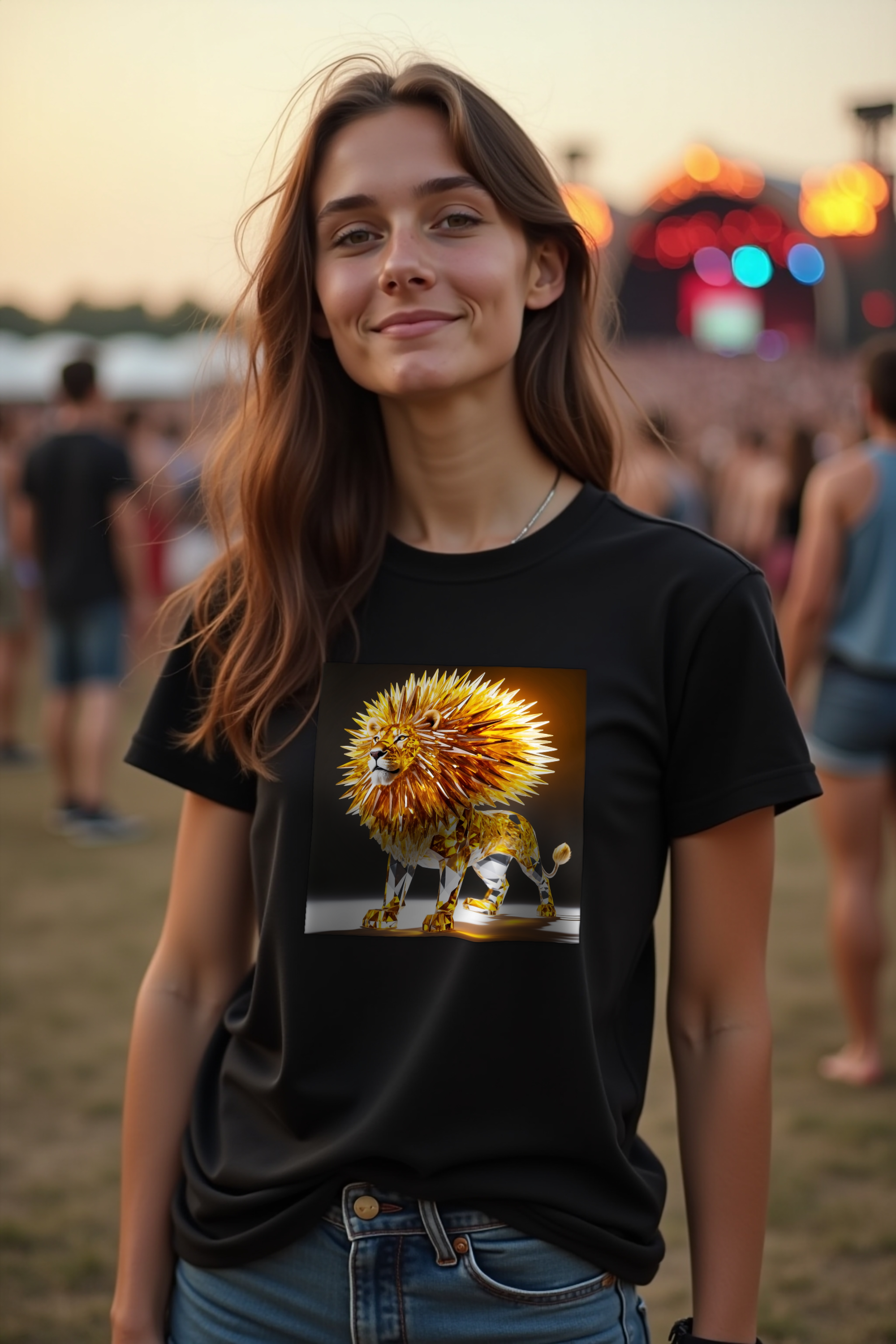 Citrine Lion Tee Black Front 45