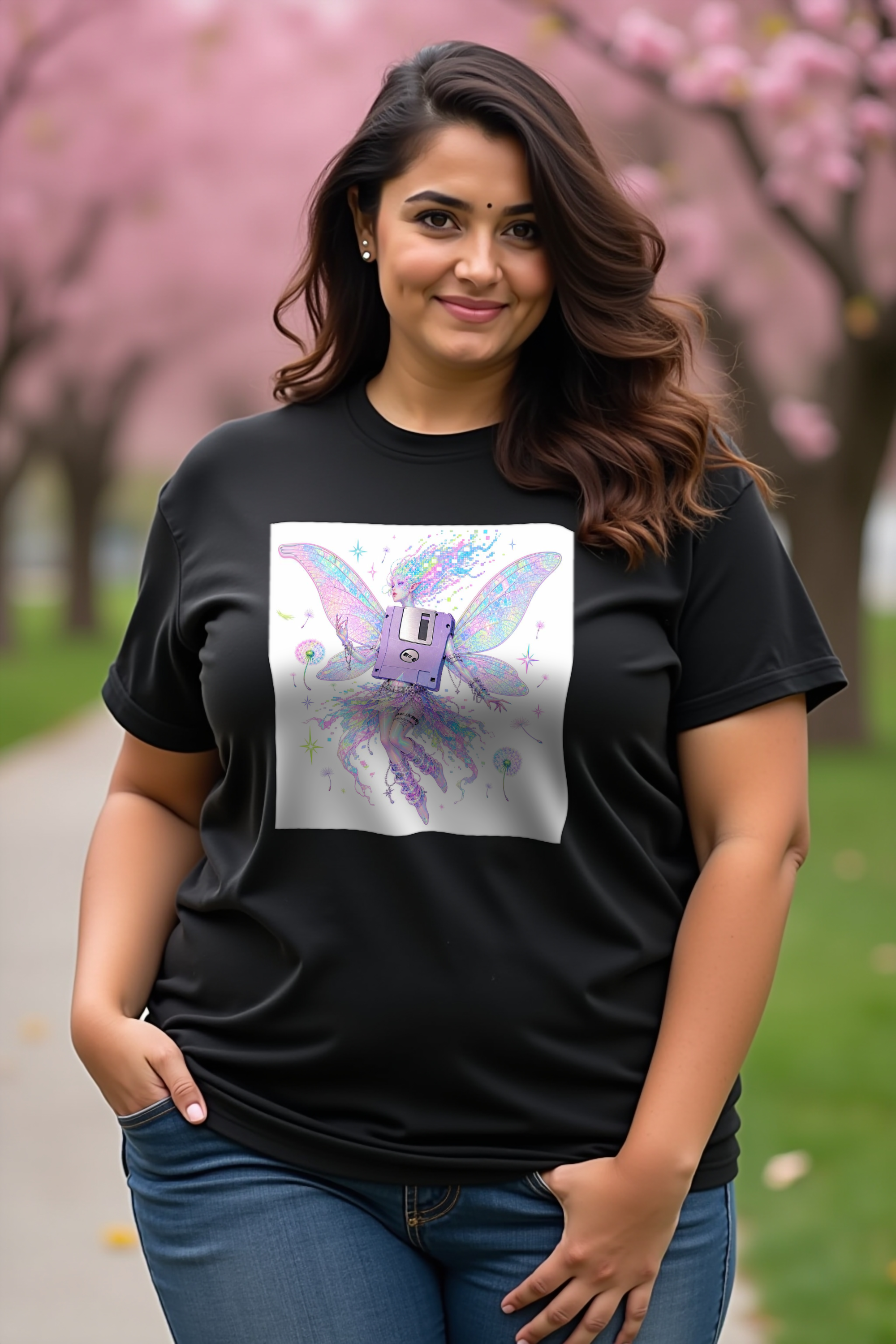 Floppy Disk Fairy tee black front 45