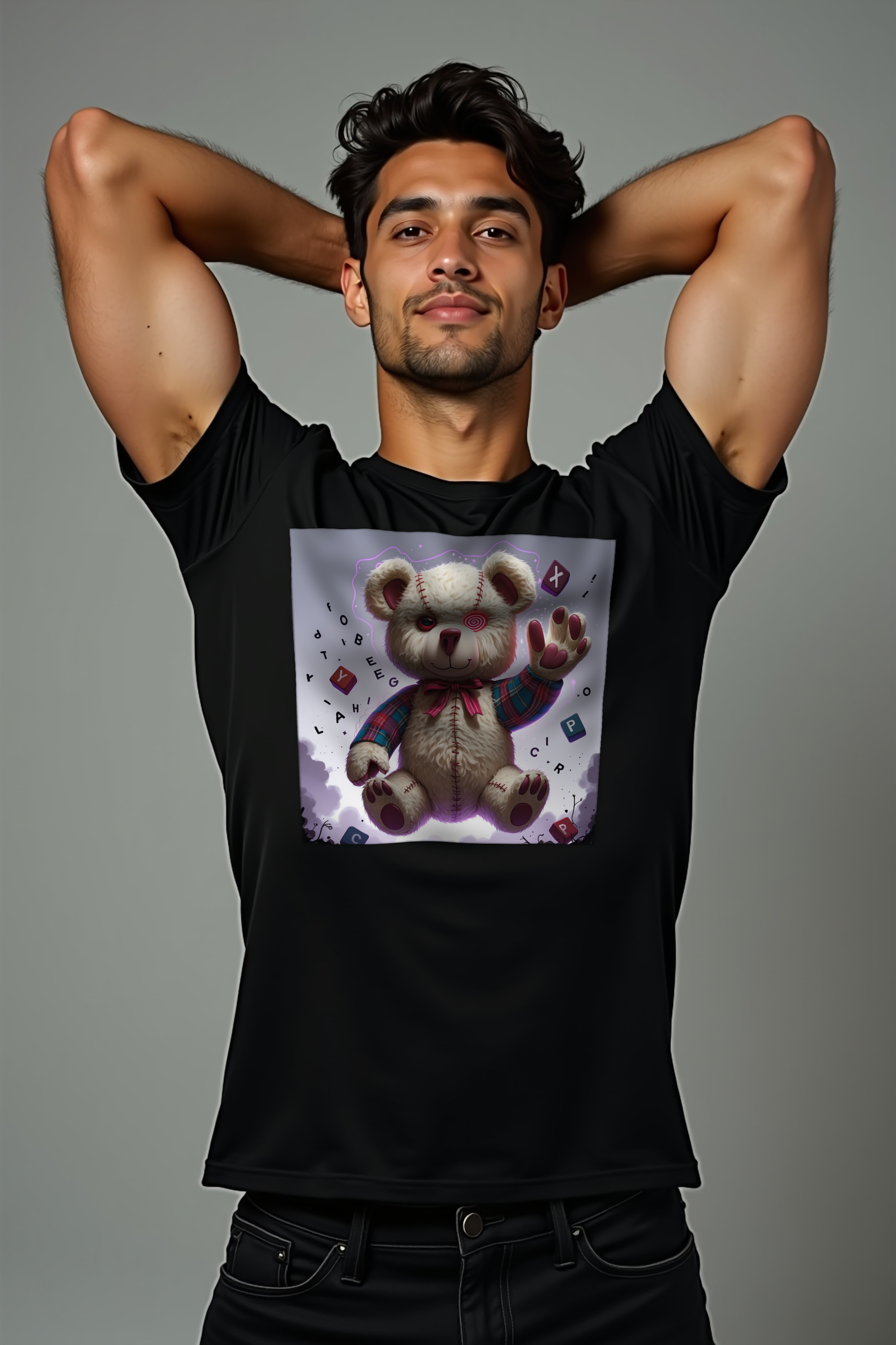 Possessed Teddy Bear - Unisex T-Shirt - Black Front Right