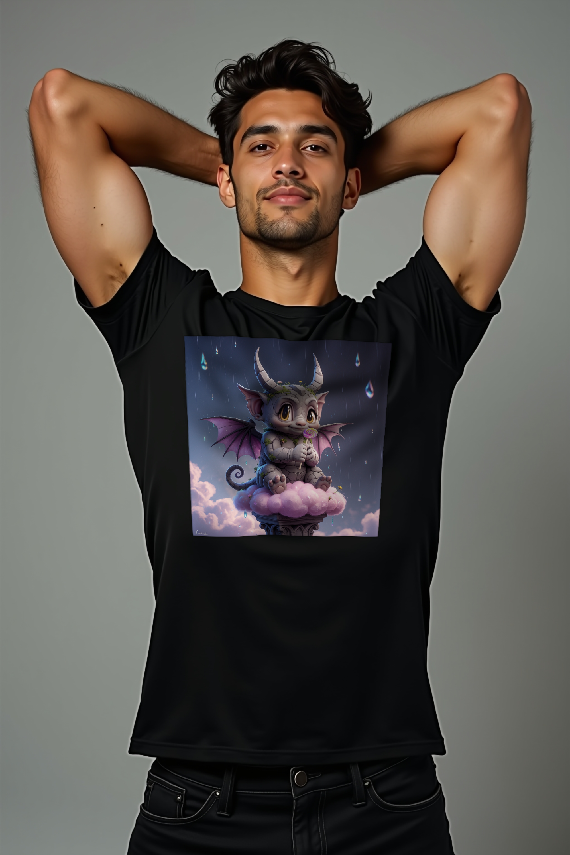 Gargoyle on Cloud T-Shirt Black mockup