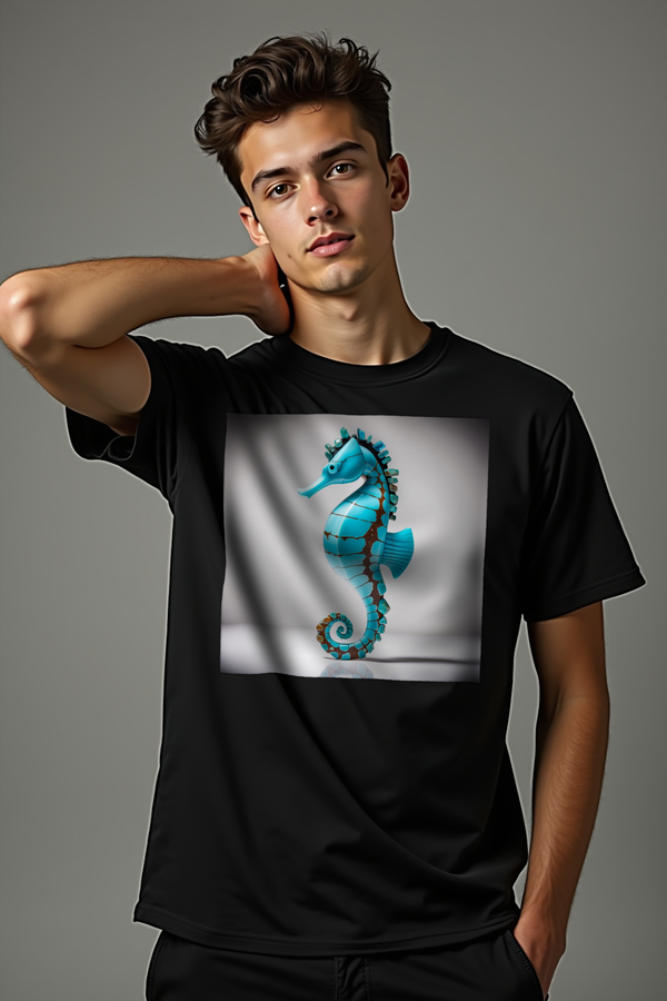 Turquoise Seahorse T-Shirt - Black - Studio softbox front