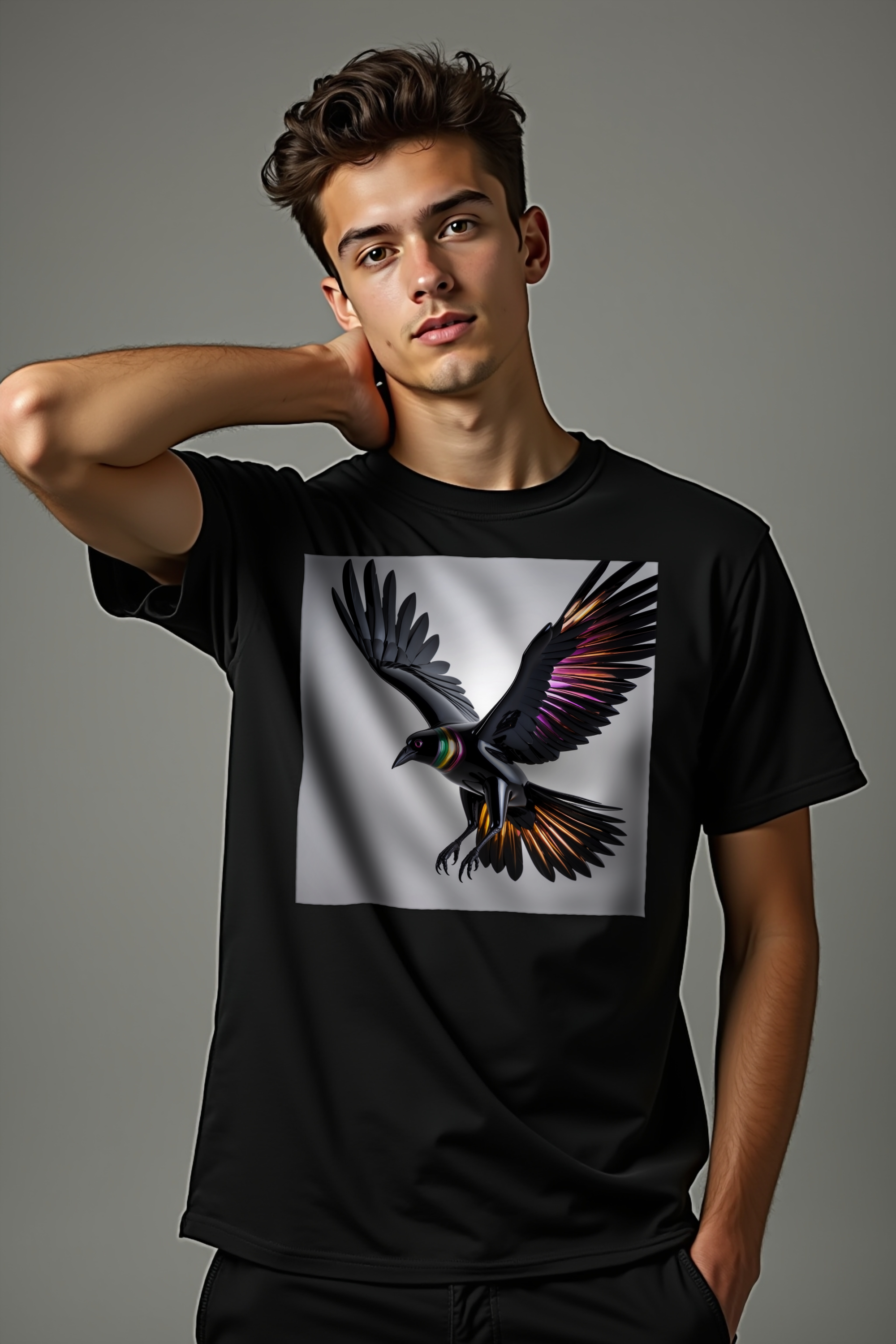 Obsidian Raven T-Shirt - black front studio