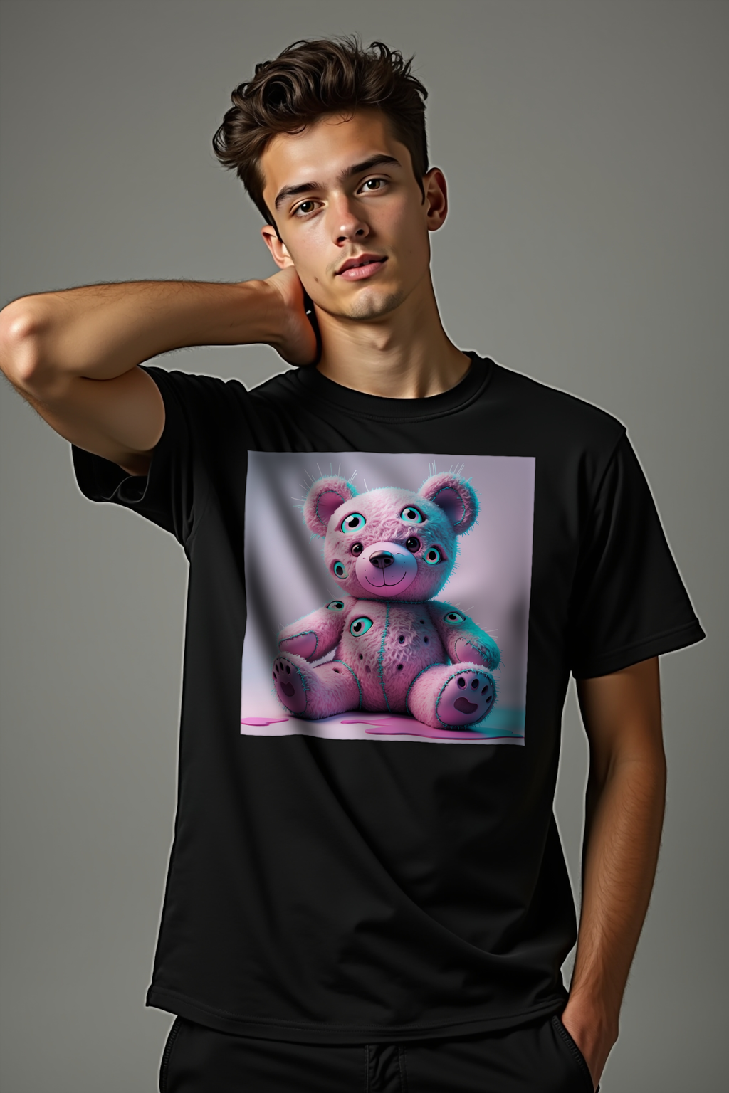 Stitch Bear tee mockup black front studio