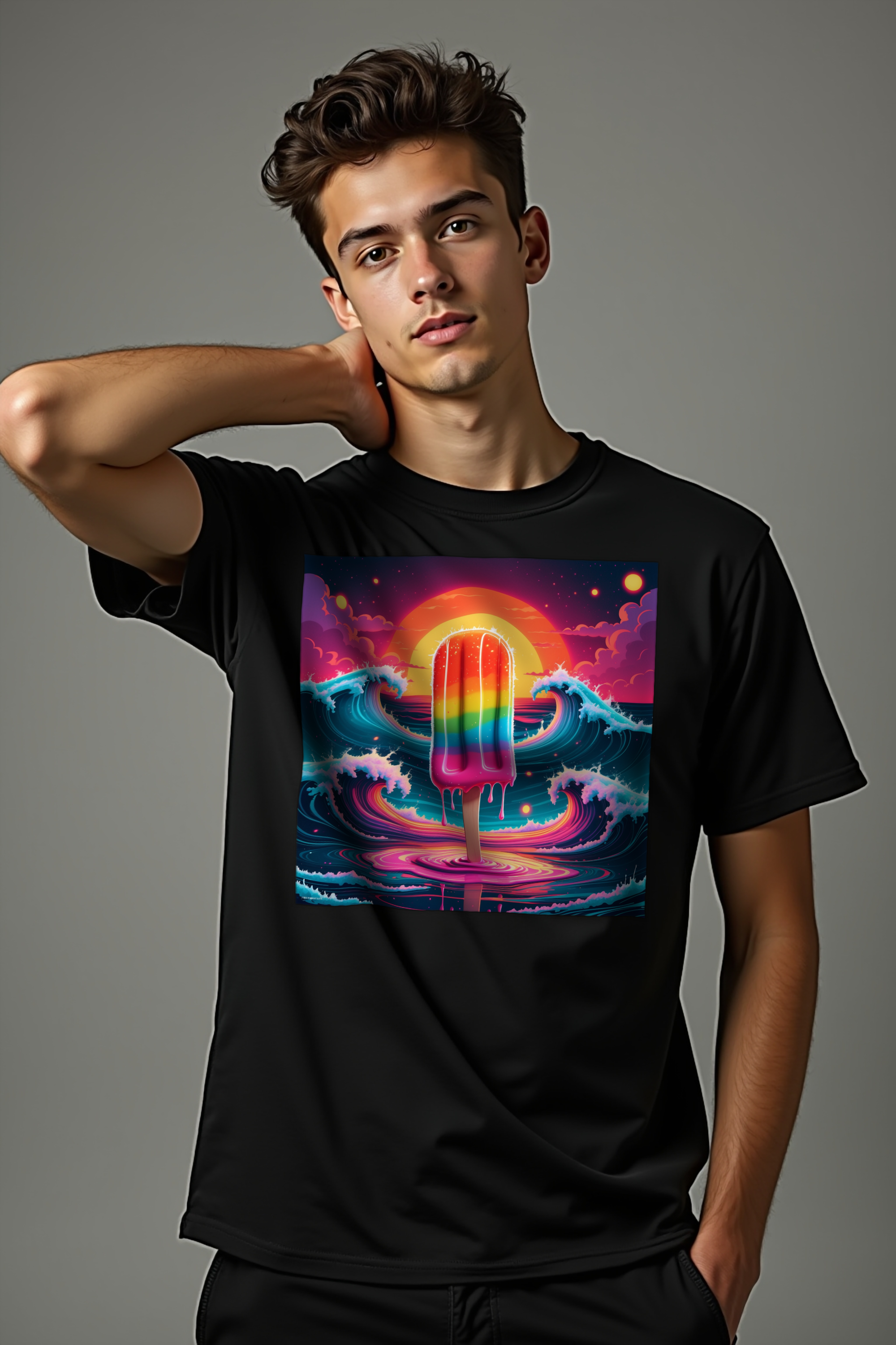 Rainbow Bomb Popsicle t-shirt black studio front