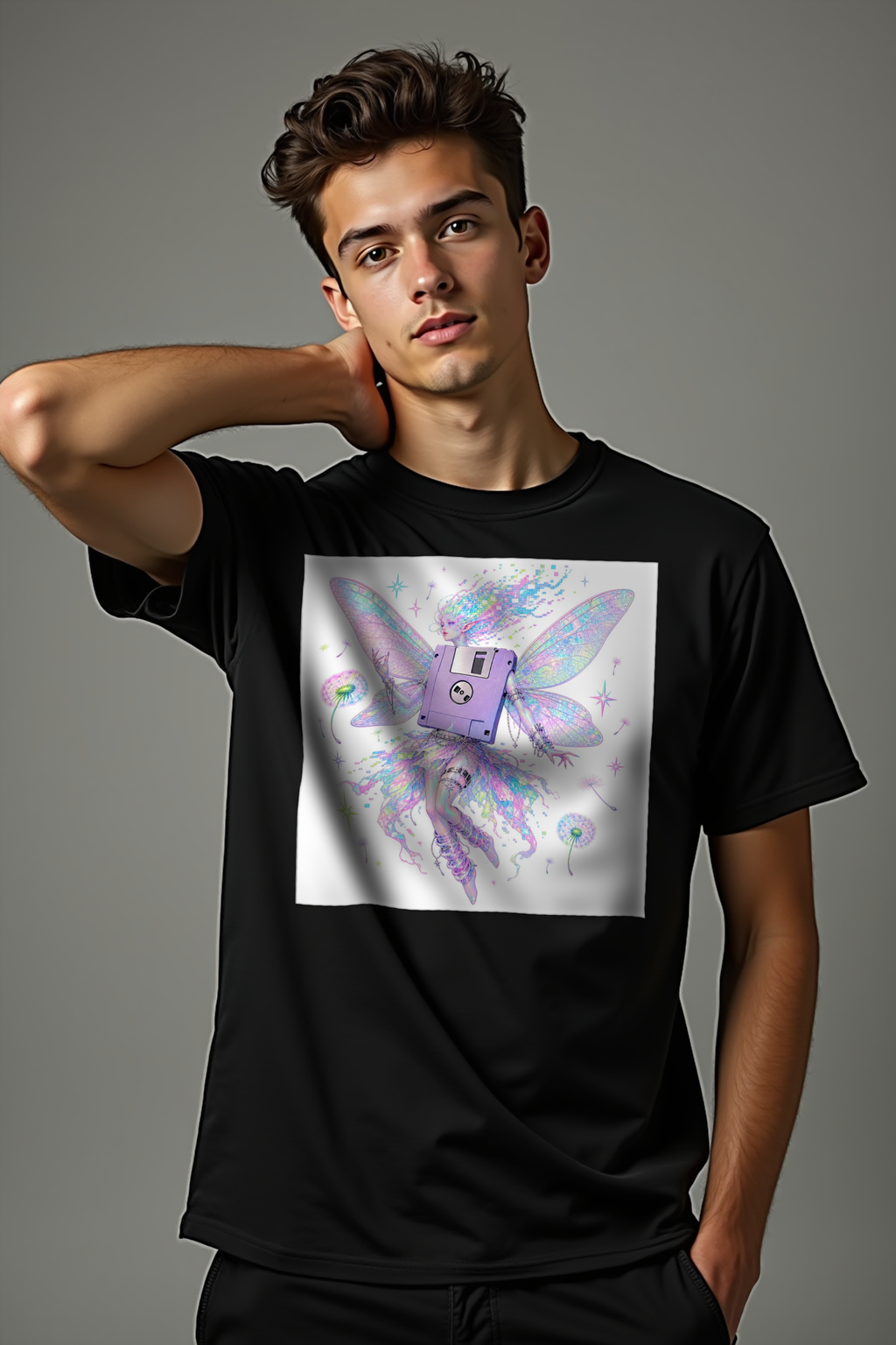 Floppy Disk Fairy tee black front