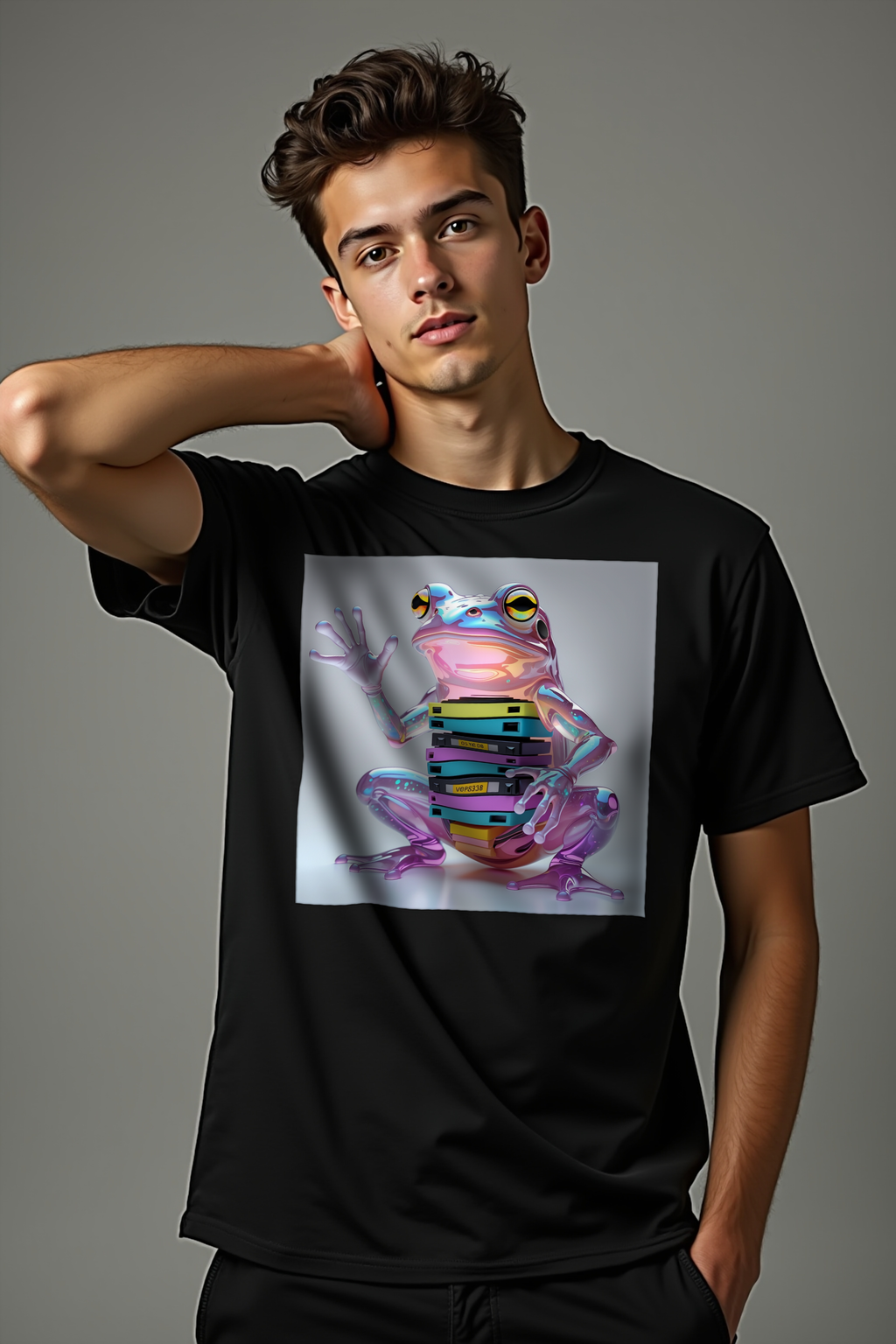 Diskette Frog tee - black front