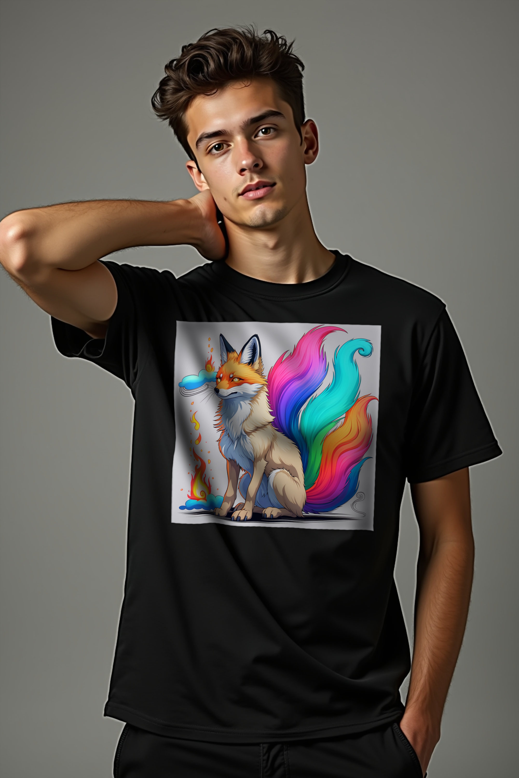 Kitsune Spirit tee black studio front