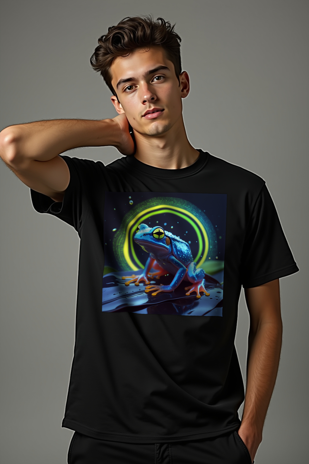 Tiny But Lethal Dart Frog tee black studio softbox