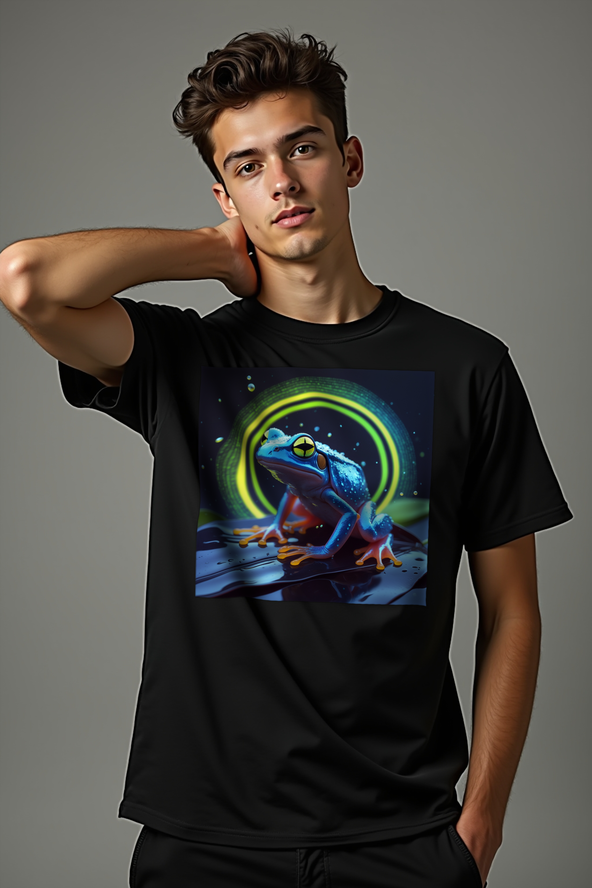 Tiny But Lethal Dart Frog tee black studio softbox