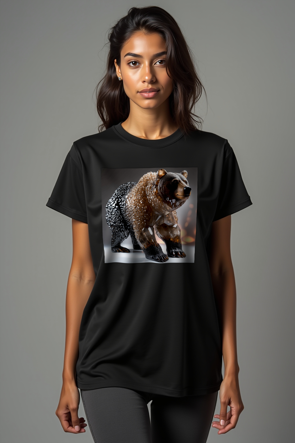 Smoky Quartz Bear T-Shirt - Black - Walking toward camera