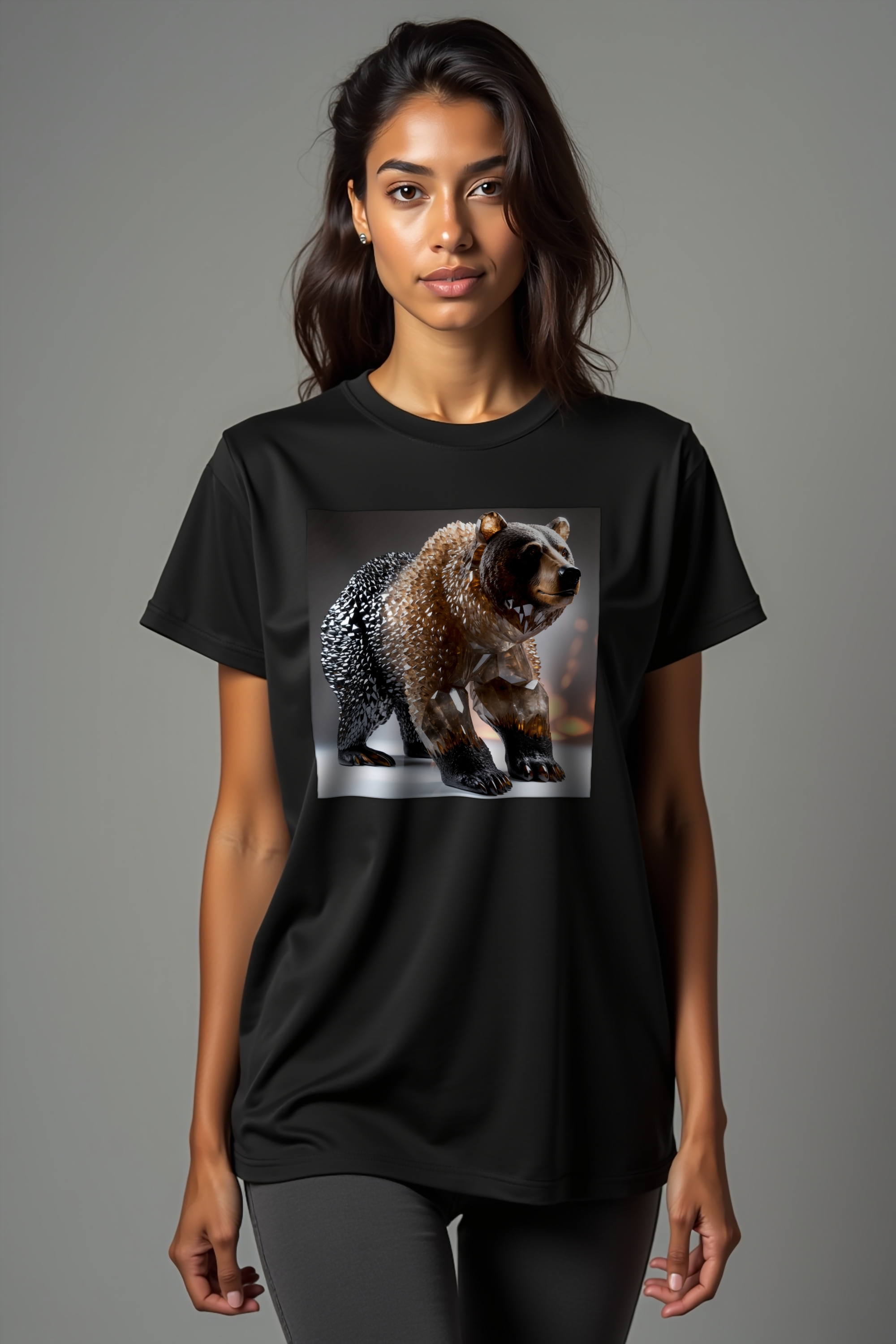 Smoky Quartz Bear T-Shirt - Black - Walking toward camera