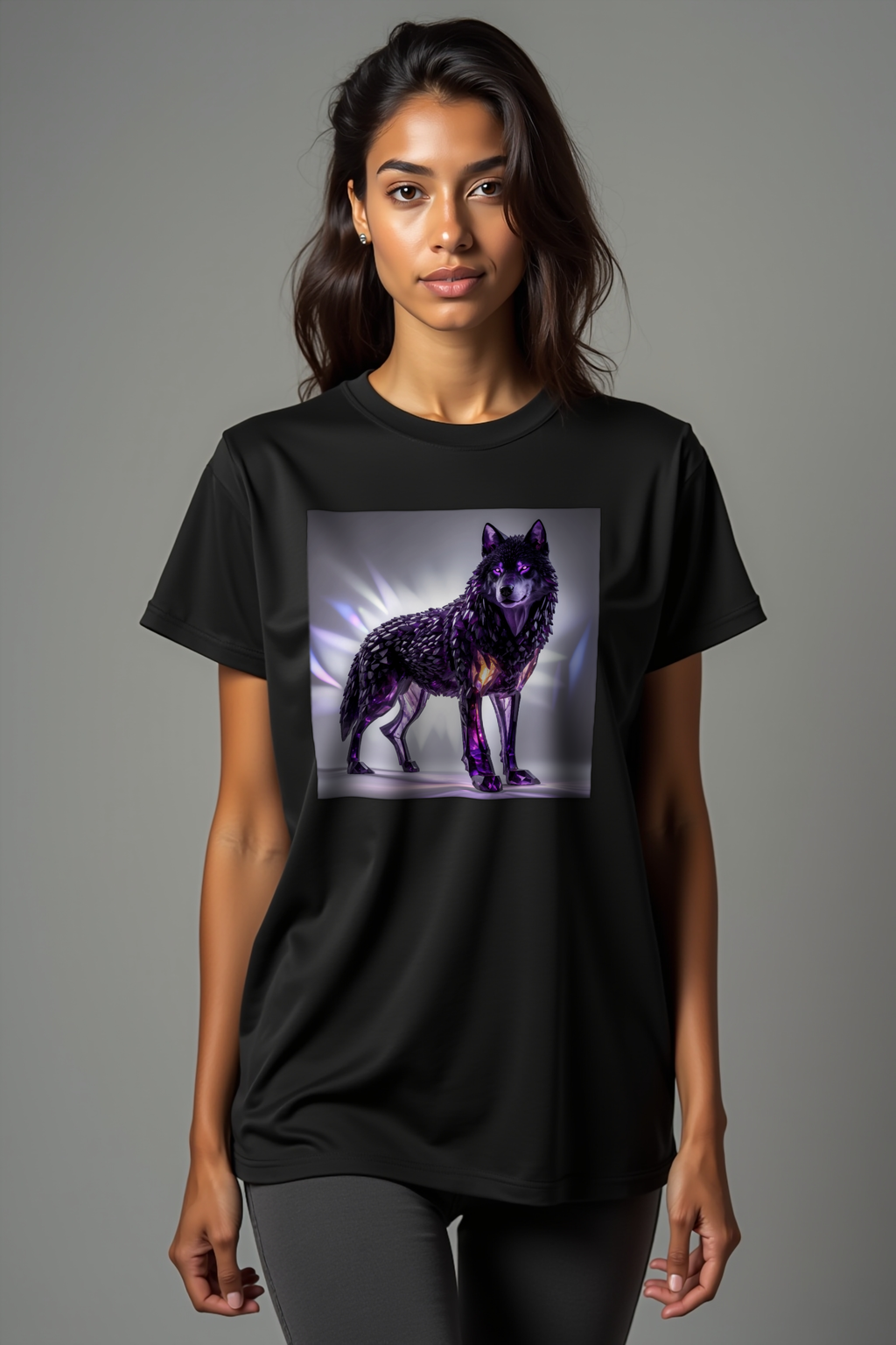 Amethyst Wolf Tee Black Front Lifestyle