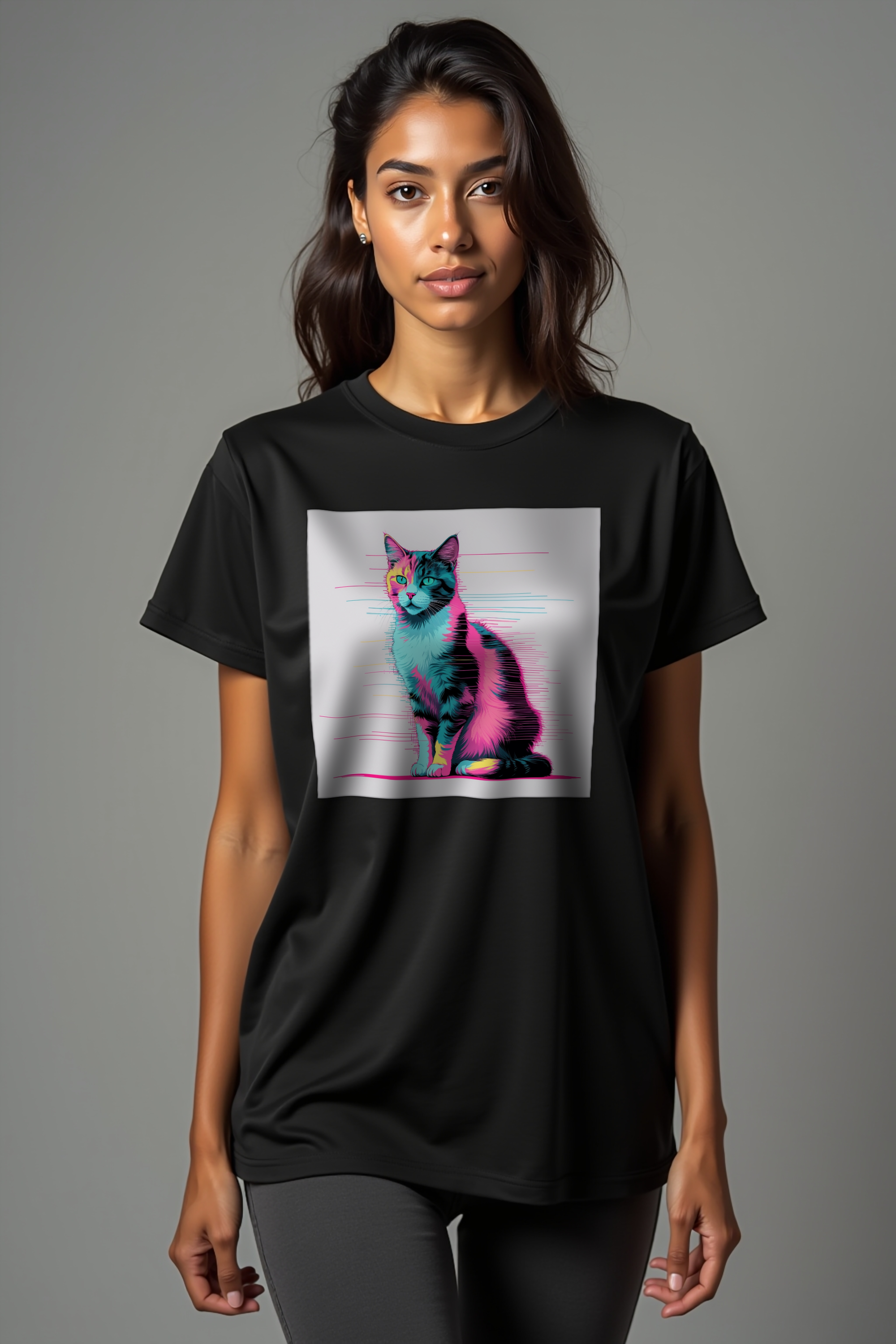 Static Calico Tee Black South Asian Front