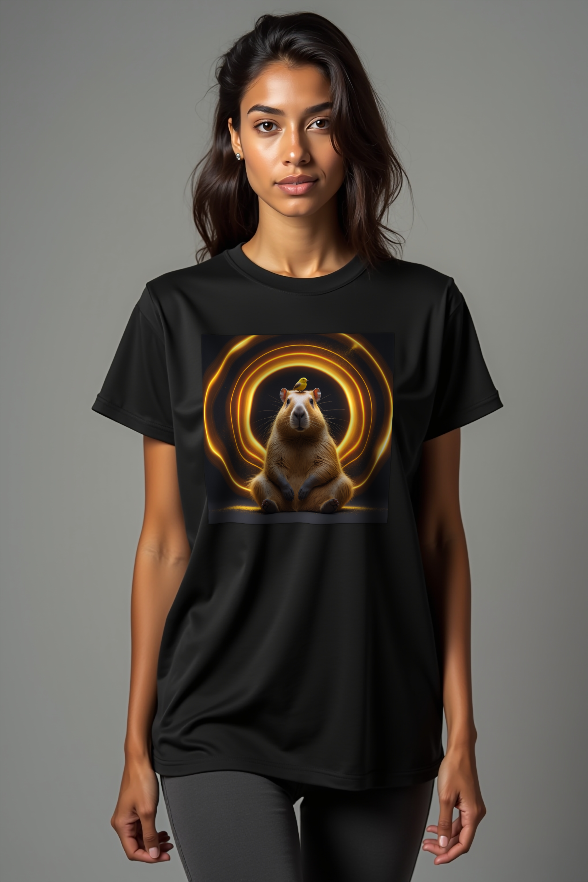 Unbothered King Capybara t-shirt black walking front