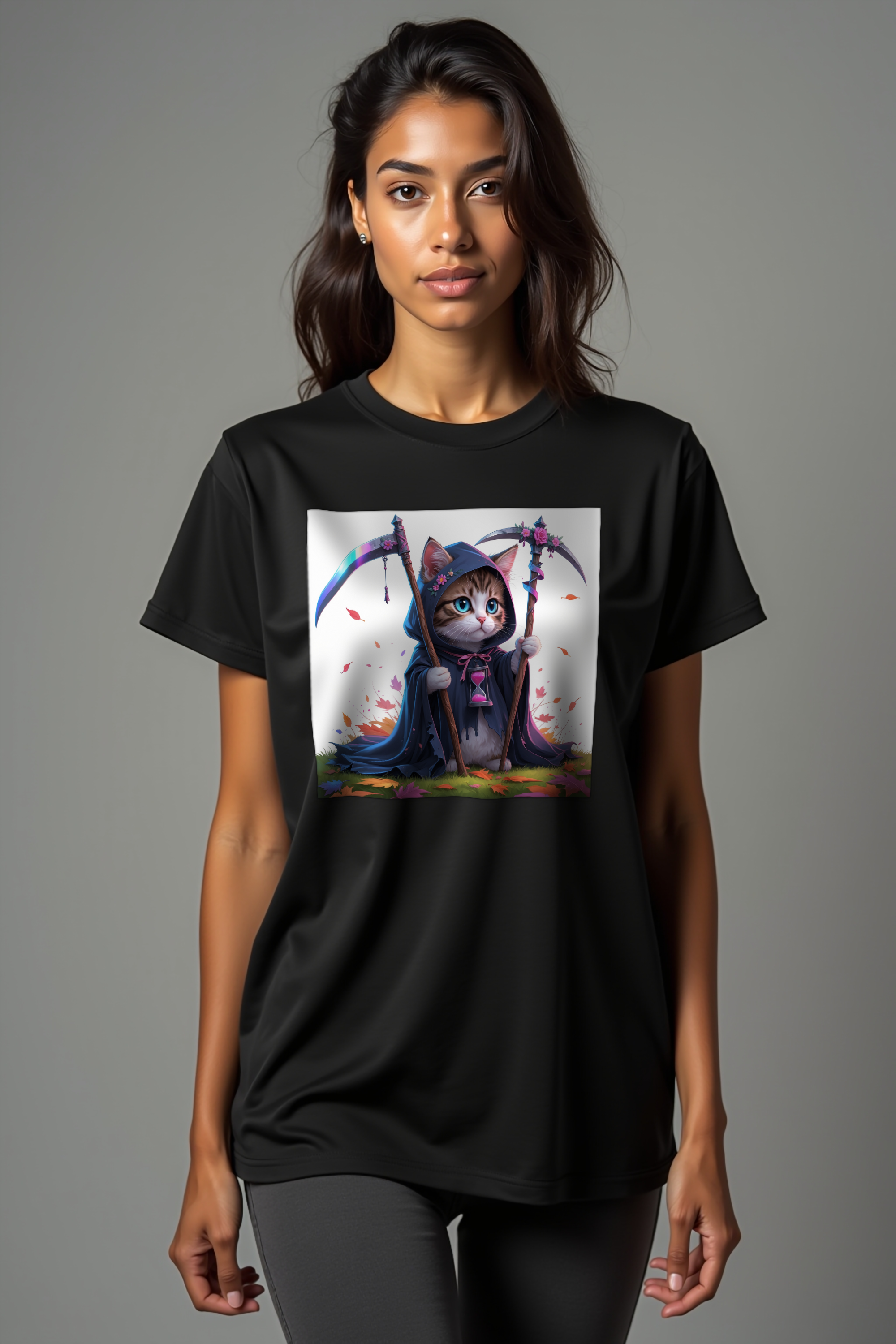 Grim Reaper Kitten - Unisex T-Shirt - Black Front