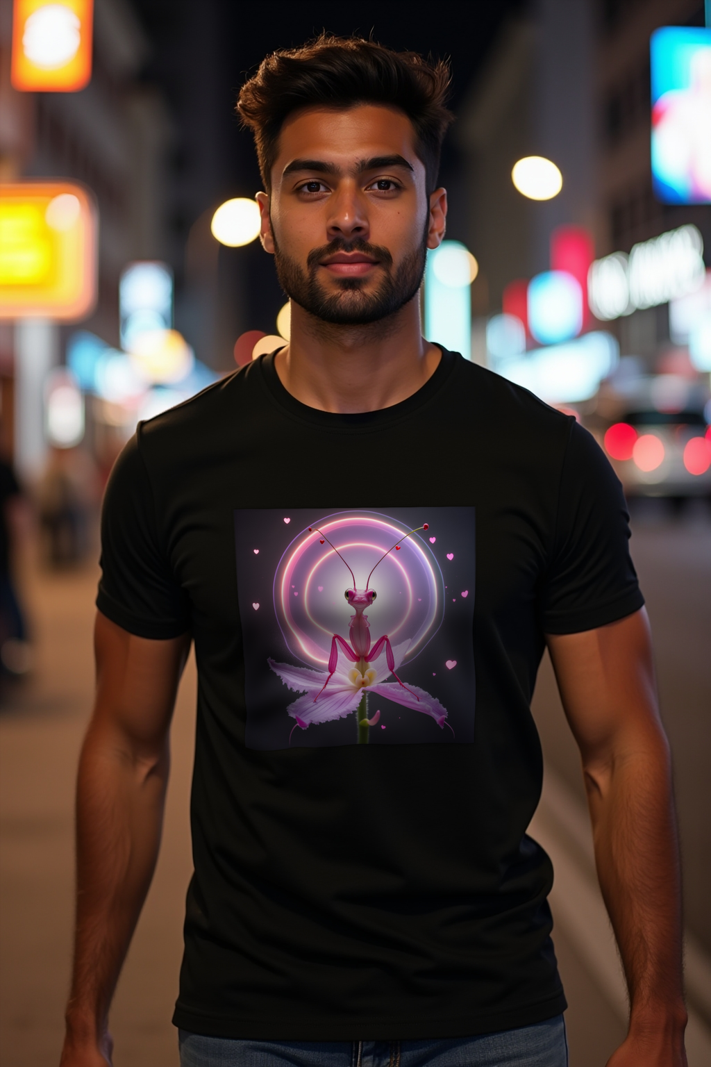 Delulu Orchid Mantis t-shirt black walking