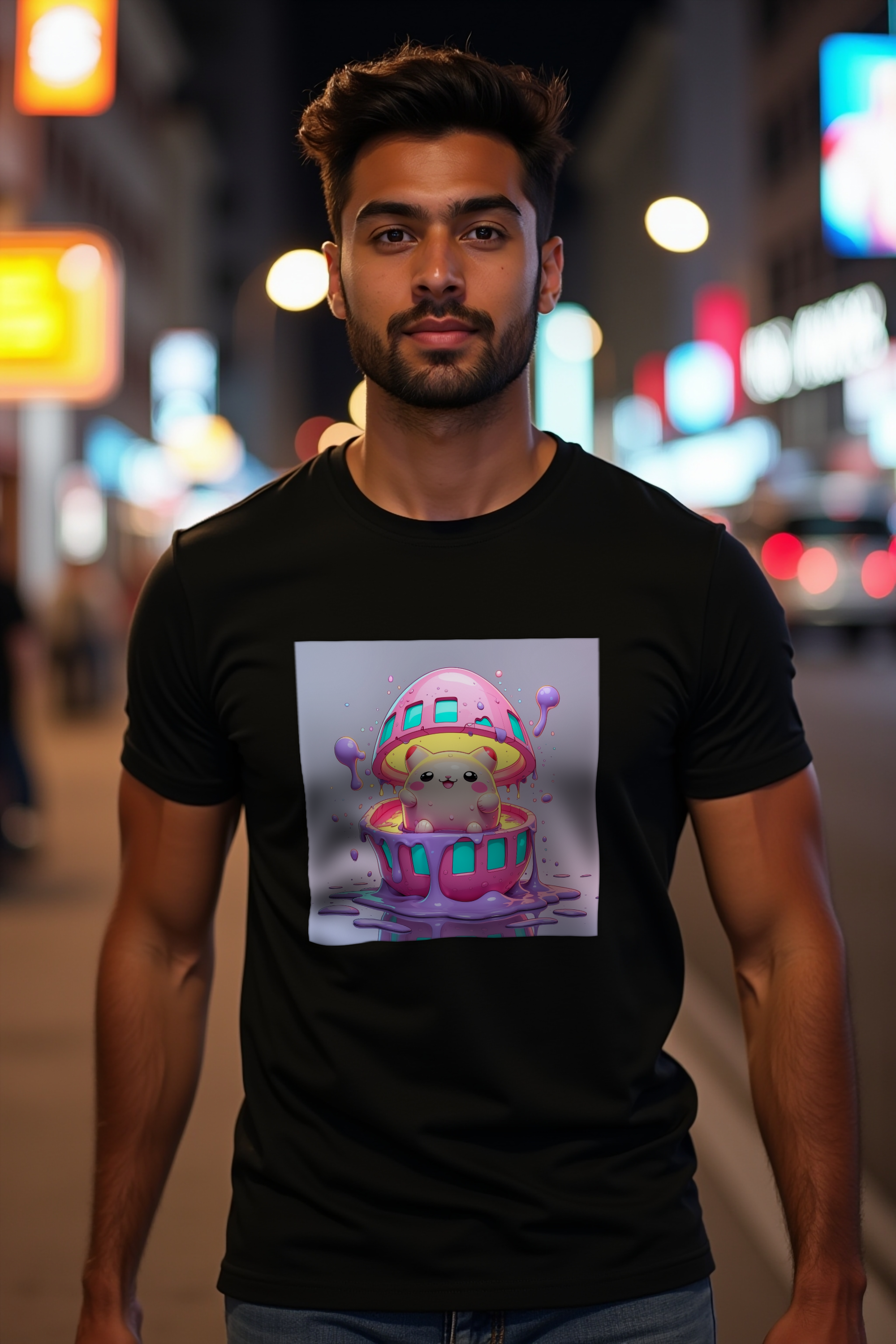 Tamagotchi Phantom tee mockup black front walking