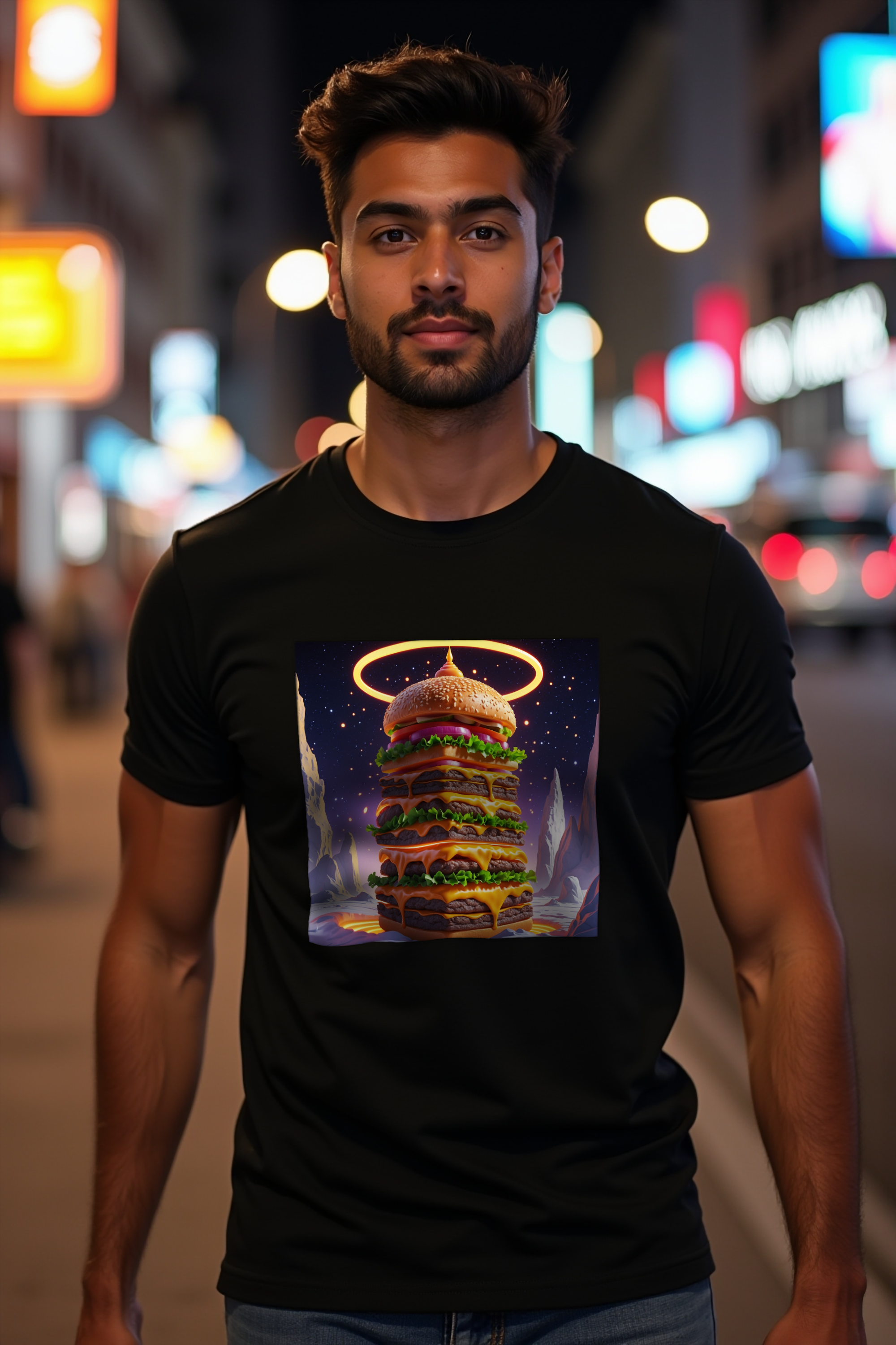 Fractal Cheeseburger Tee Black walking front