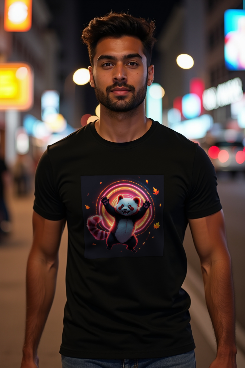 Soft Chaos Red Panda tee black walking