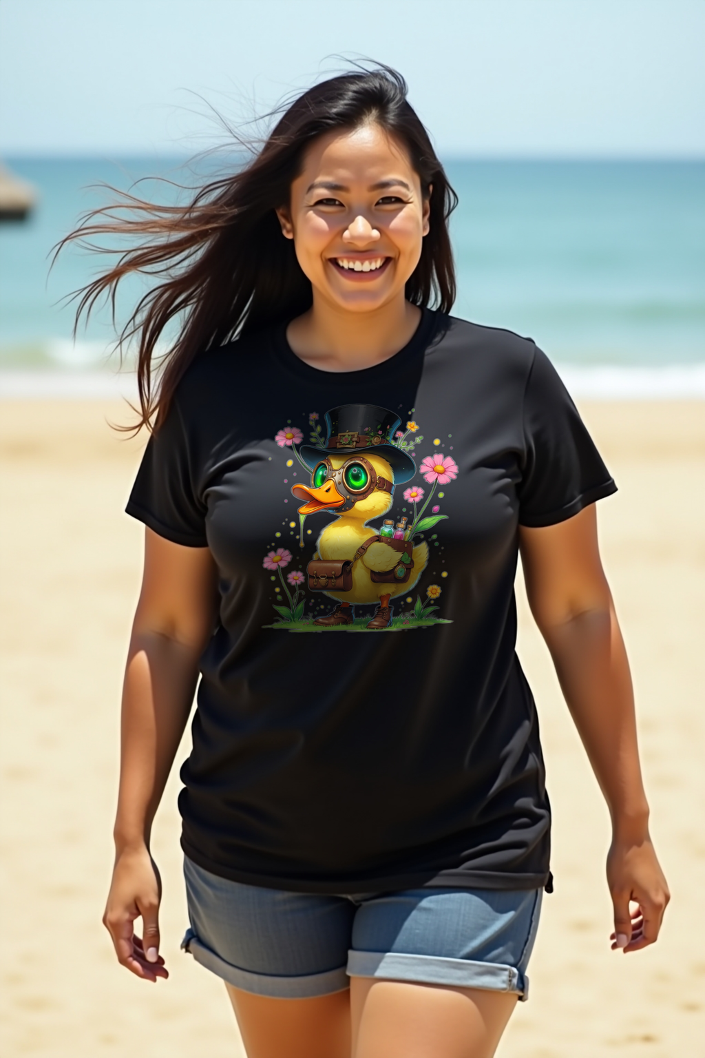 Plague Doctor Duckling T-Shirt - Black - Beach Daylight