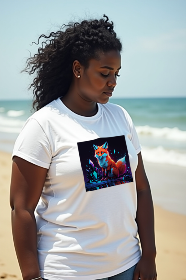 Neon Crystal Fox - T-Shirt - white mannequin plus-size (D12)