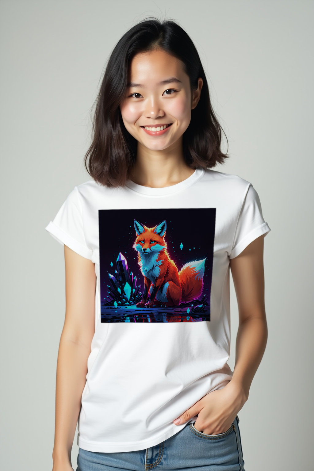 Neon Crystal Fox - T-Shirt - white mannequin slim (D12)