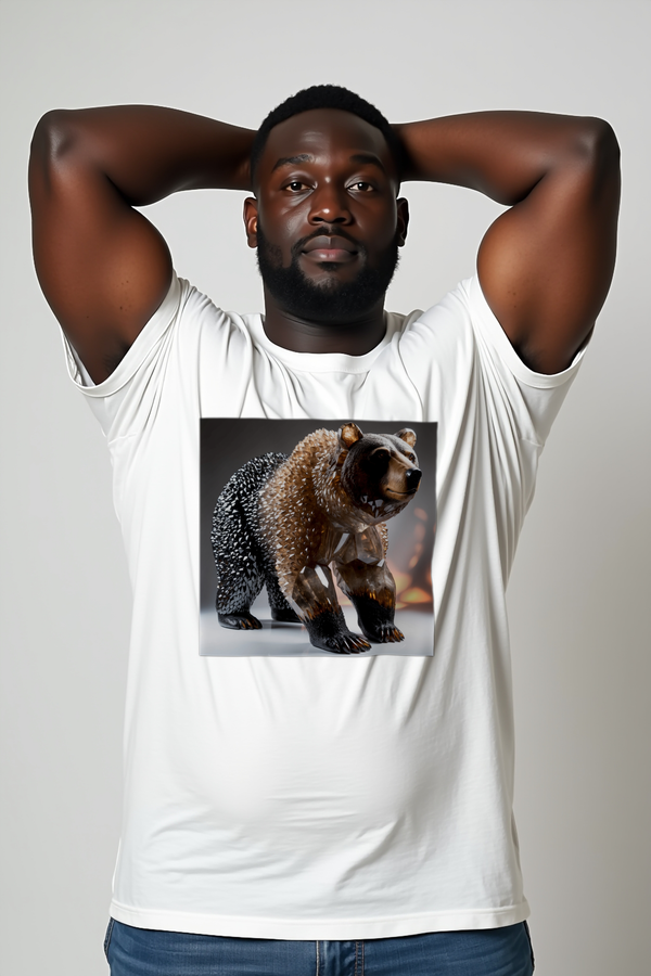 Smoky Quartz Bear T-Shirt - White - Stretching arms up