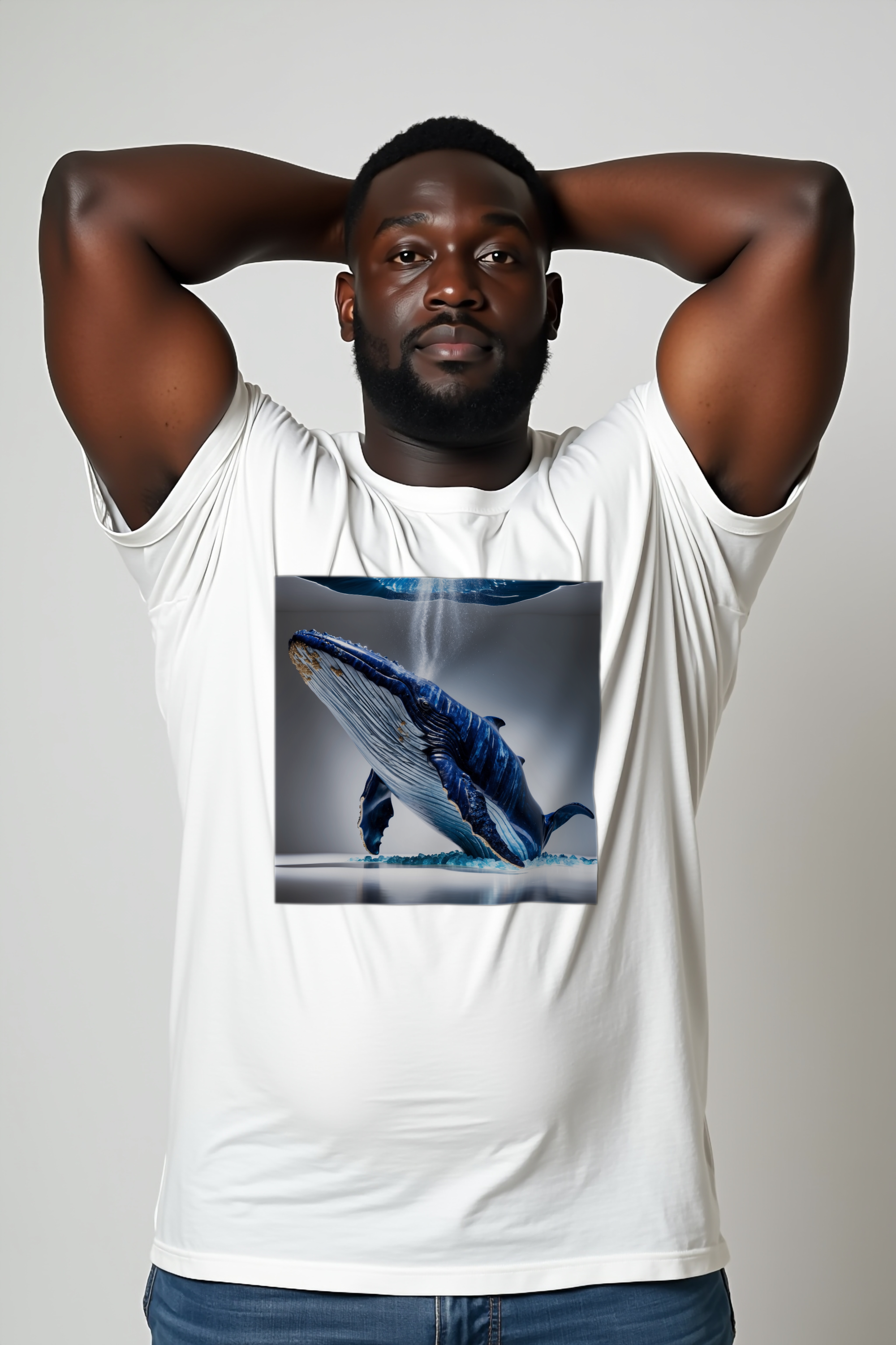 tshirt-8000-white-black-larger-stretching-arms-up-front