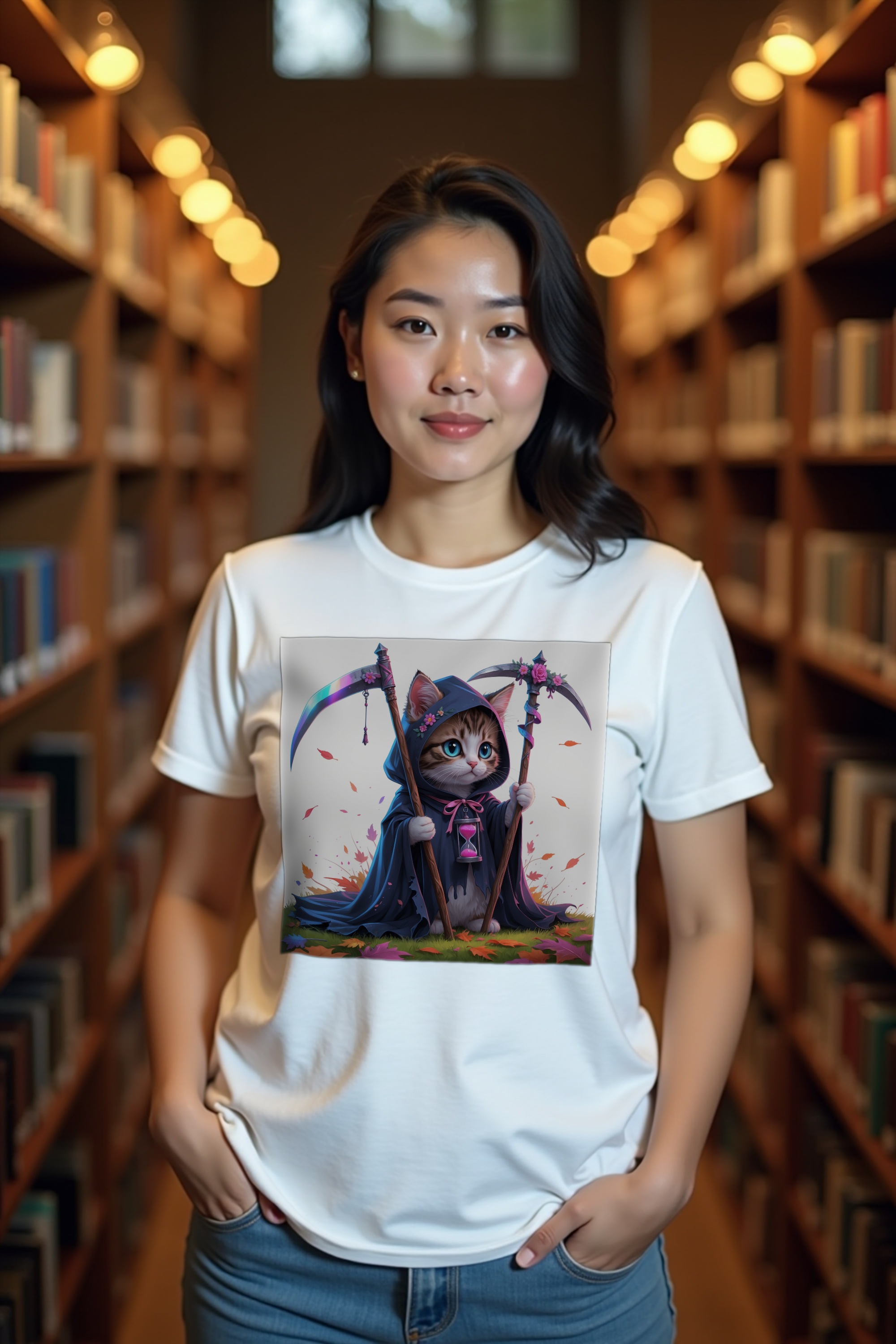 Grim Reaper Kitten - Unisex T-Shirt - White Front