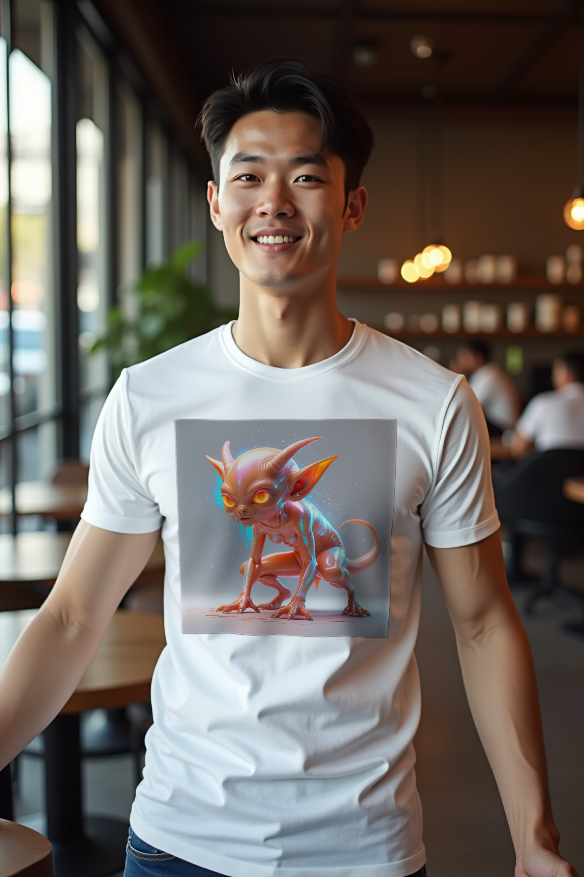 Dover Demon Tee - white mockup, arms extended front