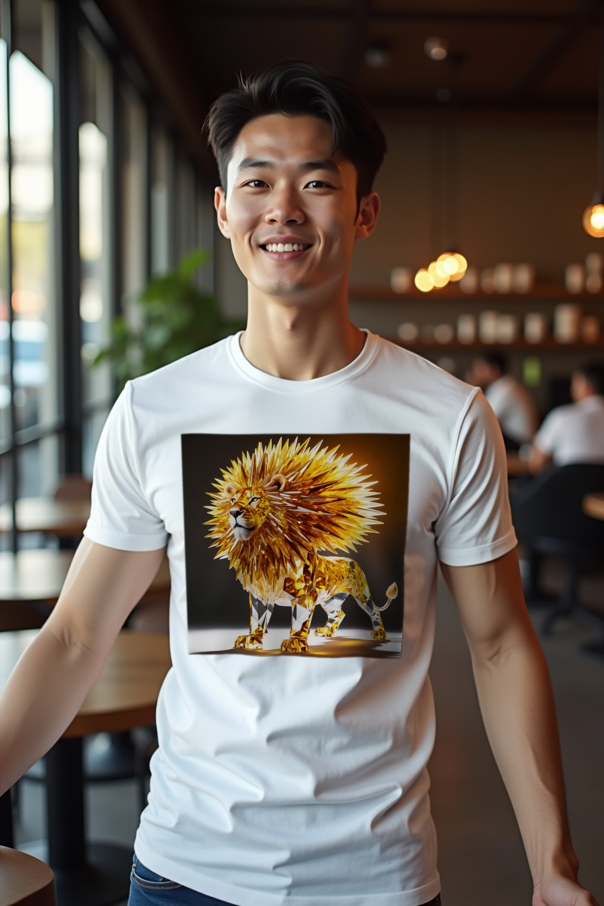 Citrine Lion Tee White Front Arms