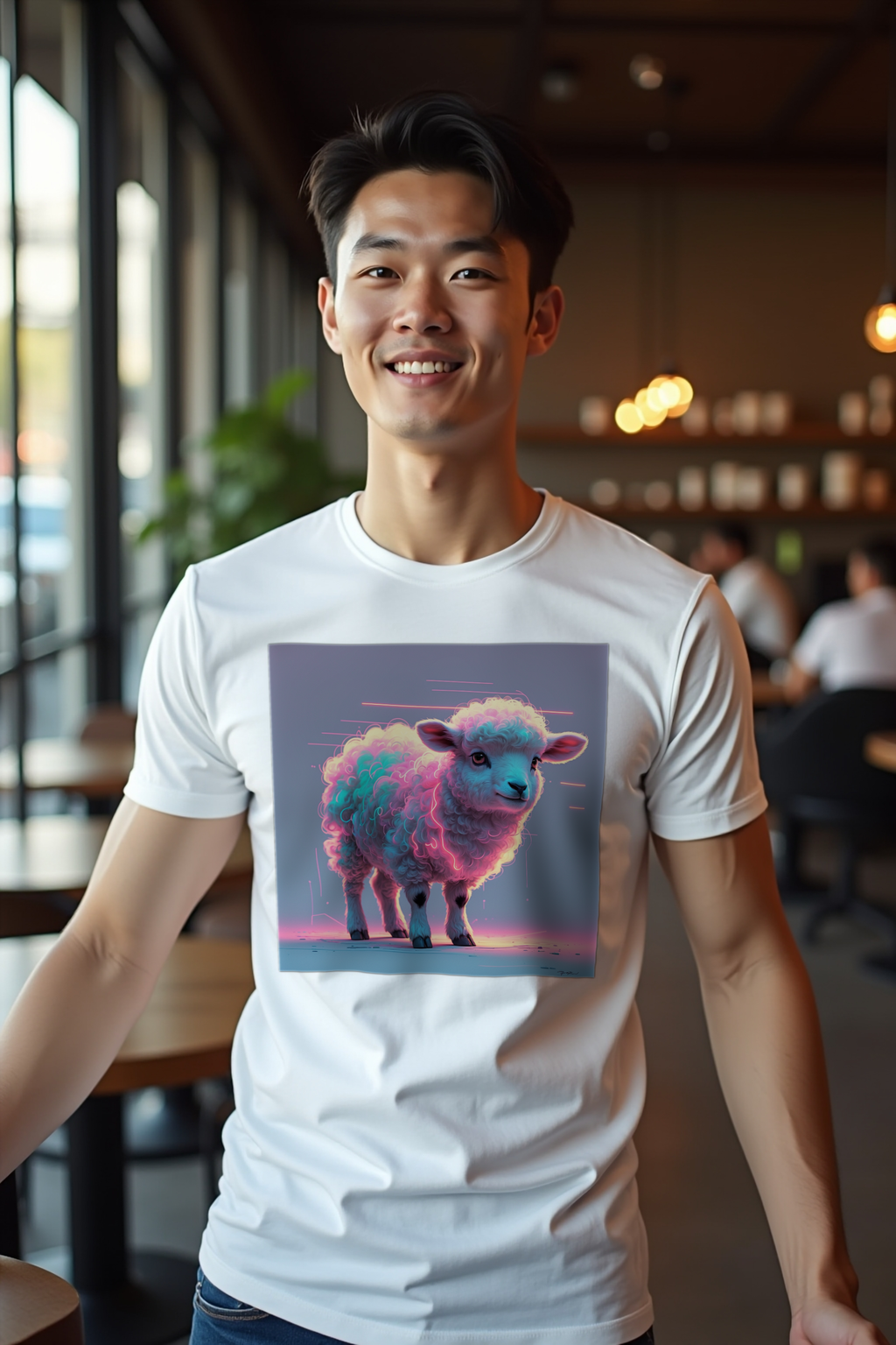 Static Lamb Tee White Front Arms Extended