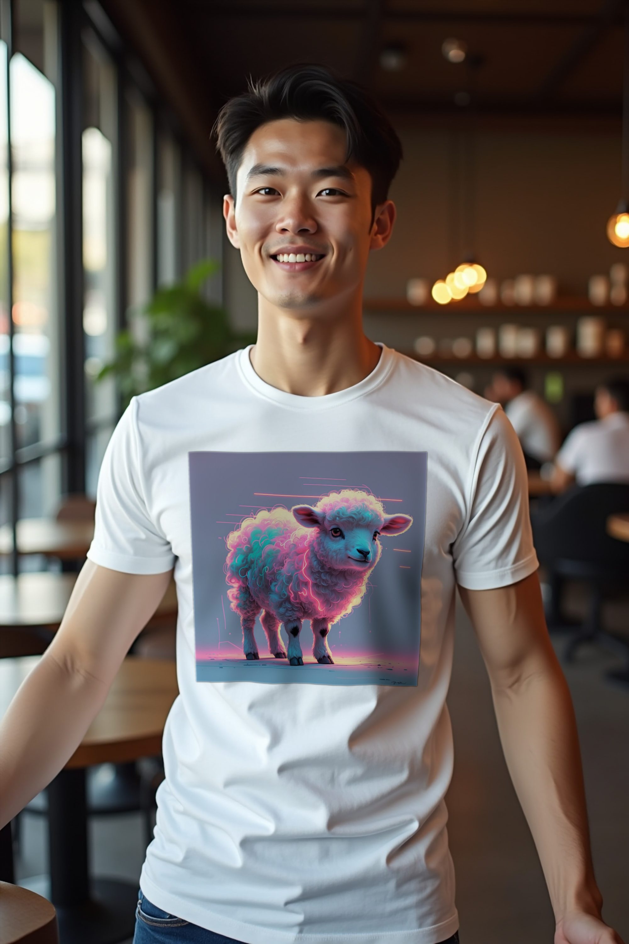 Static Lamb Tee White Front Arms Extended