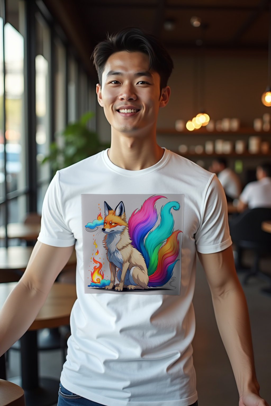 Kitsune Spirit tee white front-left arms