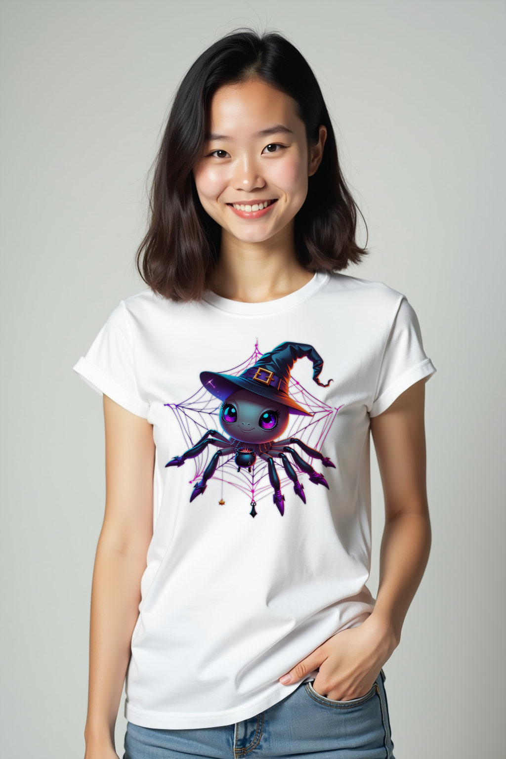 Witch Spider T-Shirt - White - Hands in Pockets