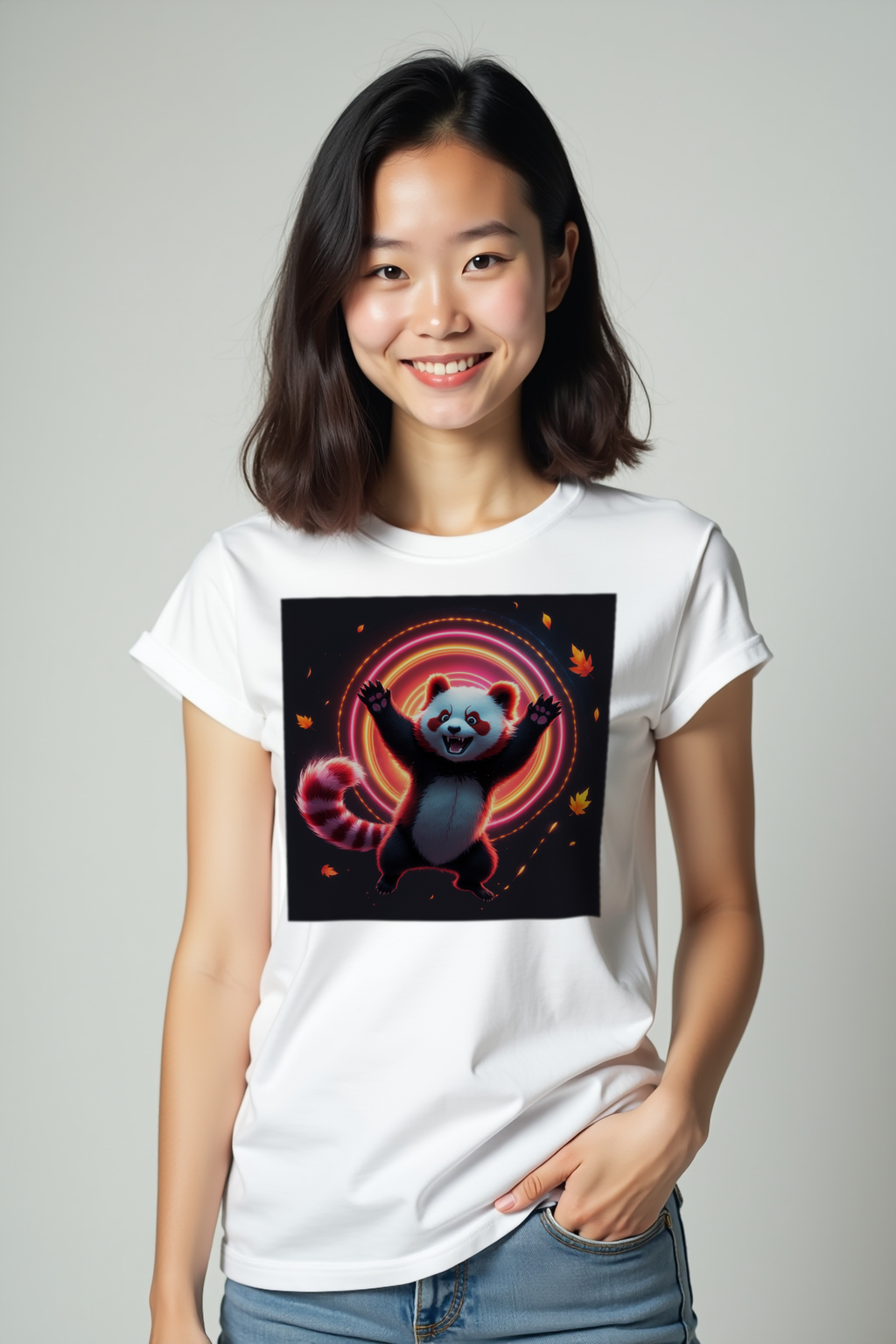Soft Chaos Red Panda tee white front pose