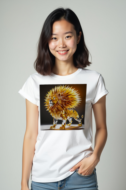 Citrine Lion Tee White Front Pockets