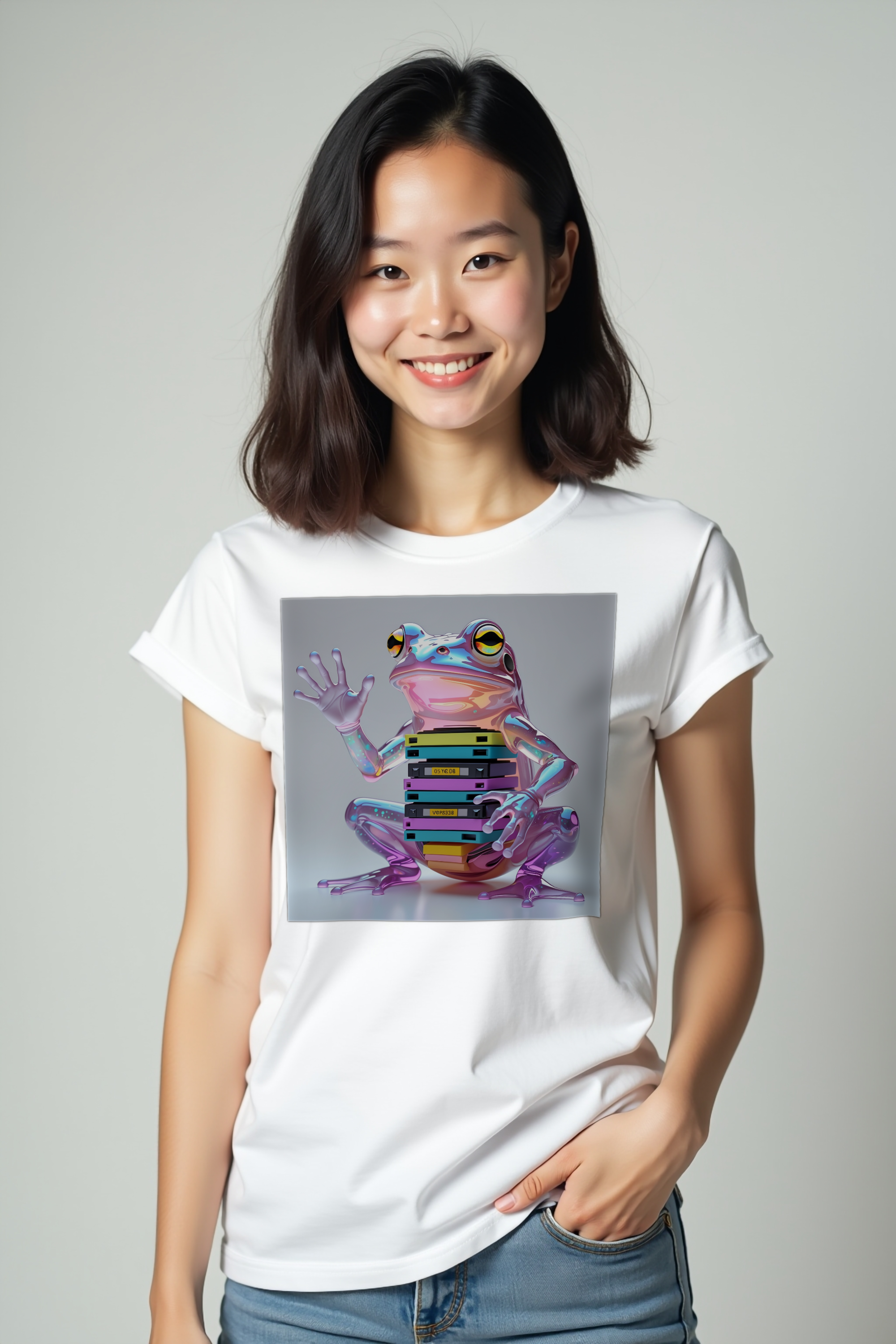 Diskette Frog tee - white pockets