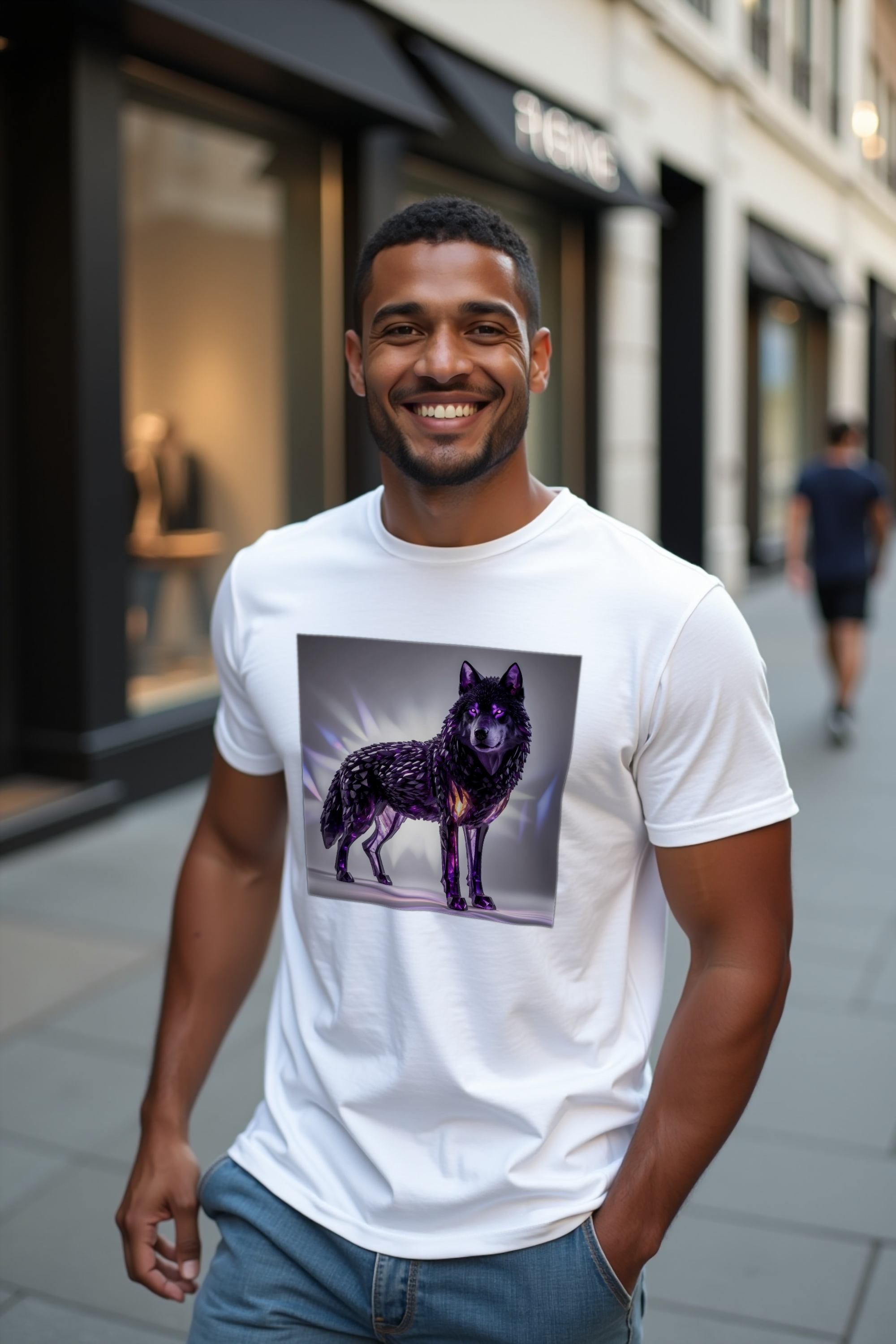 Amethyst Wolf Tee White Front Lifestyle