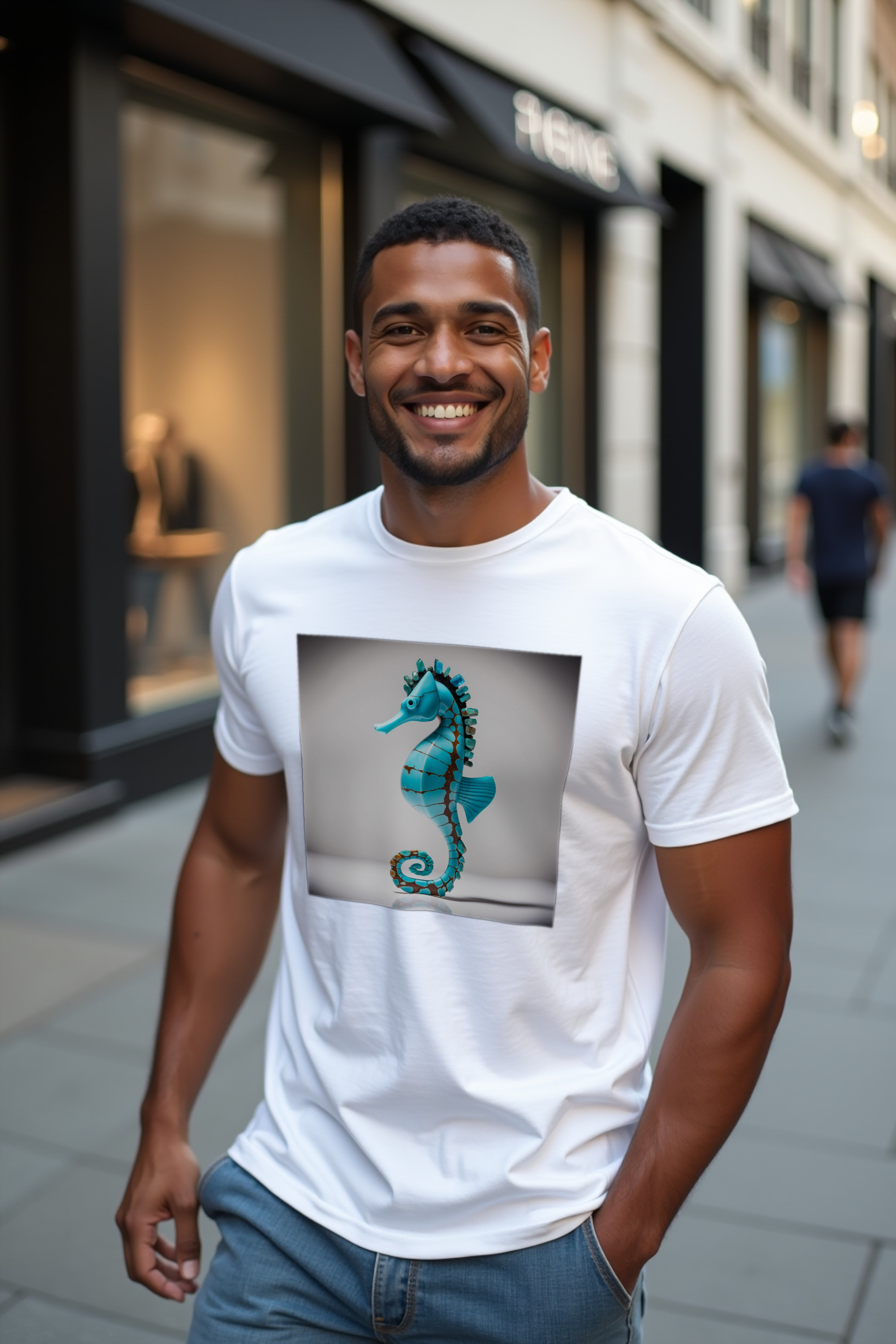 Turquoise Seahorse T-Shirt - White - Greeting wave