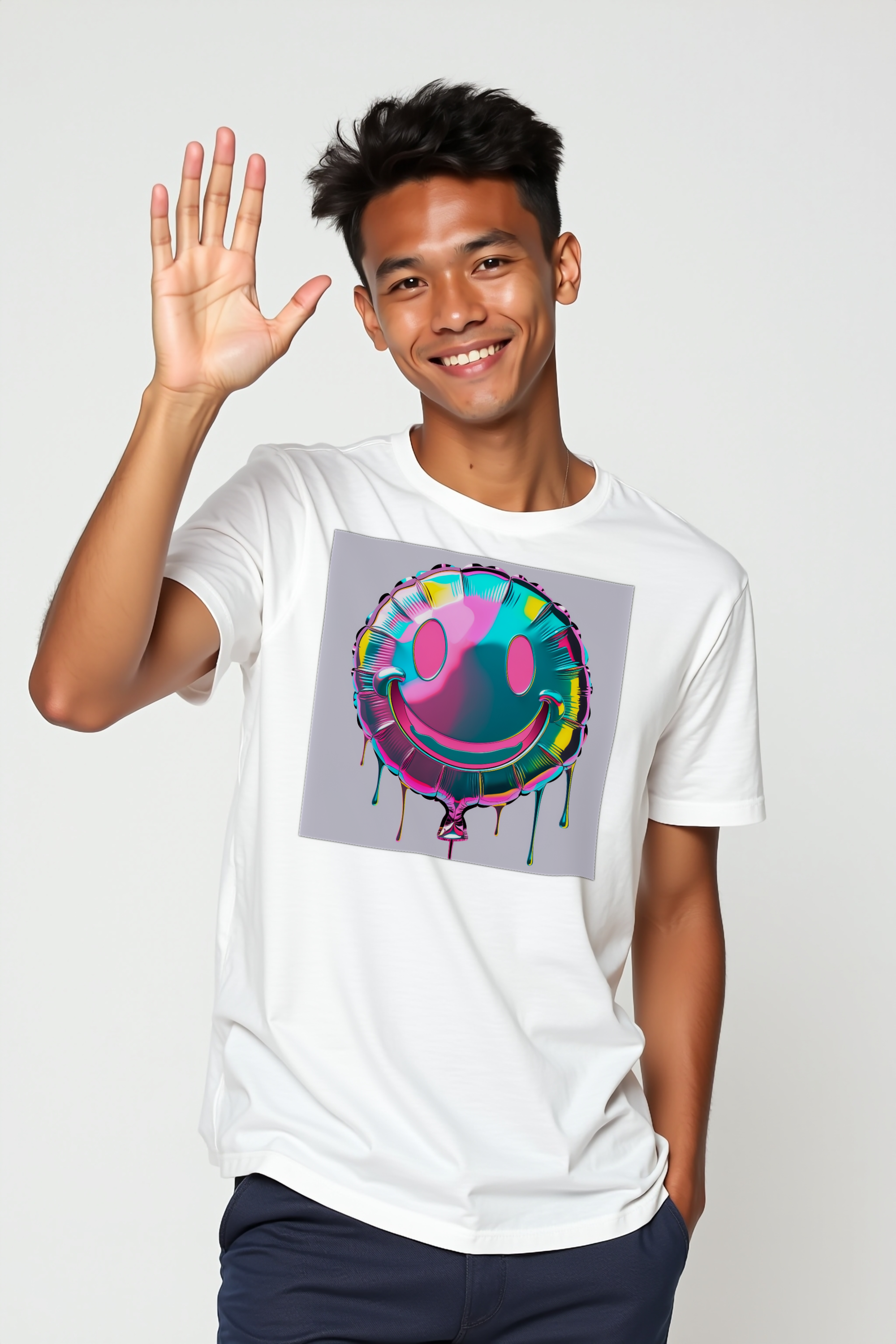Mylar Smiley tee white greeting front