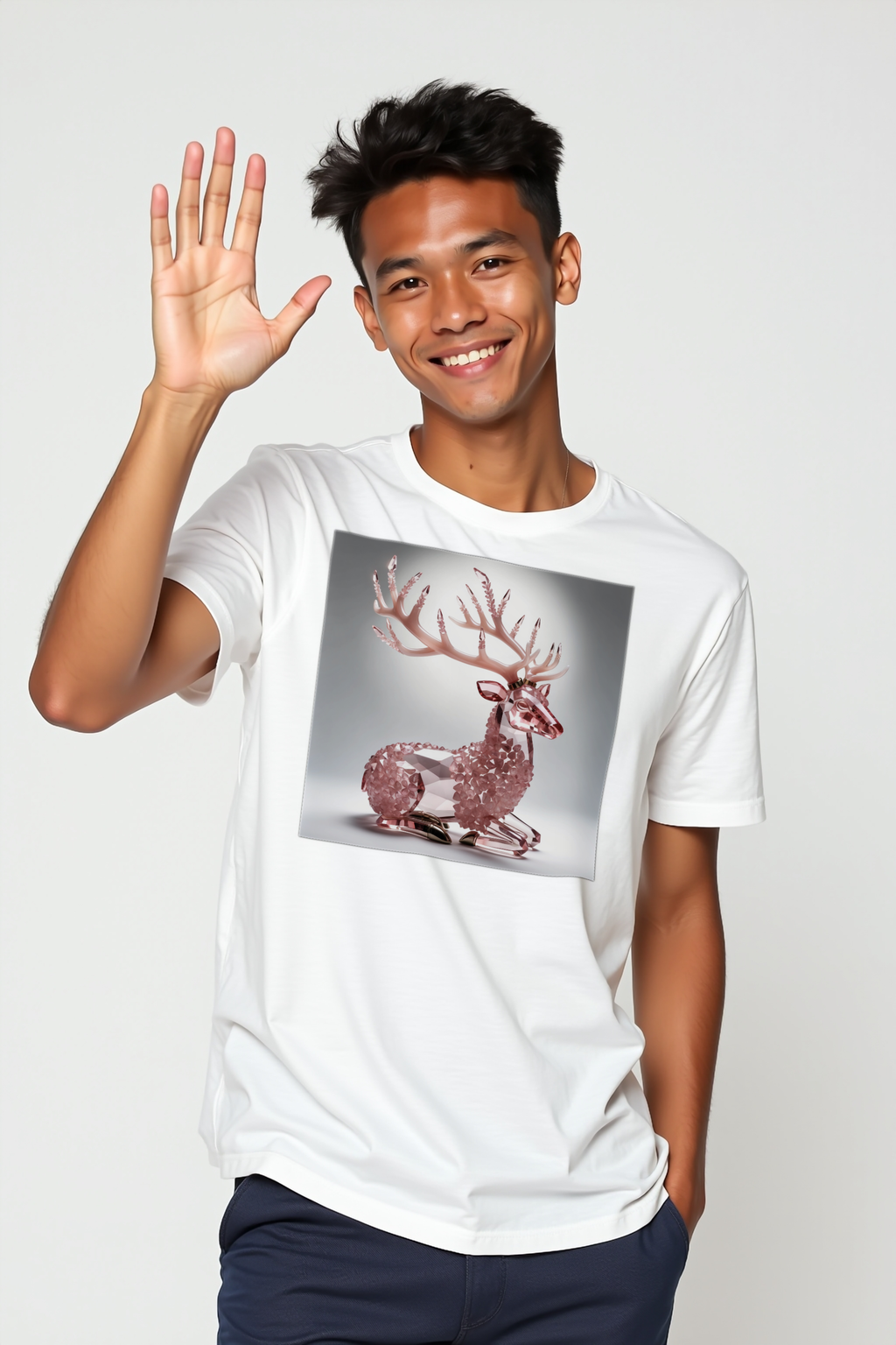 Rose Quartz Stag T-Shirt - white front left 45
