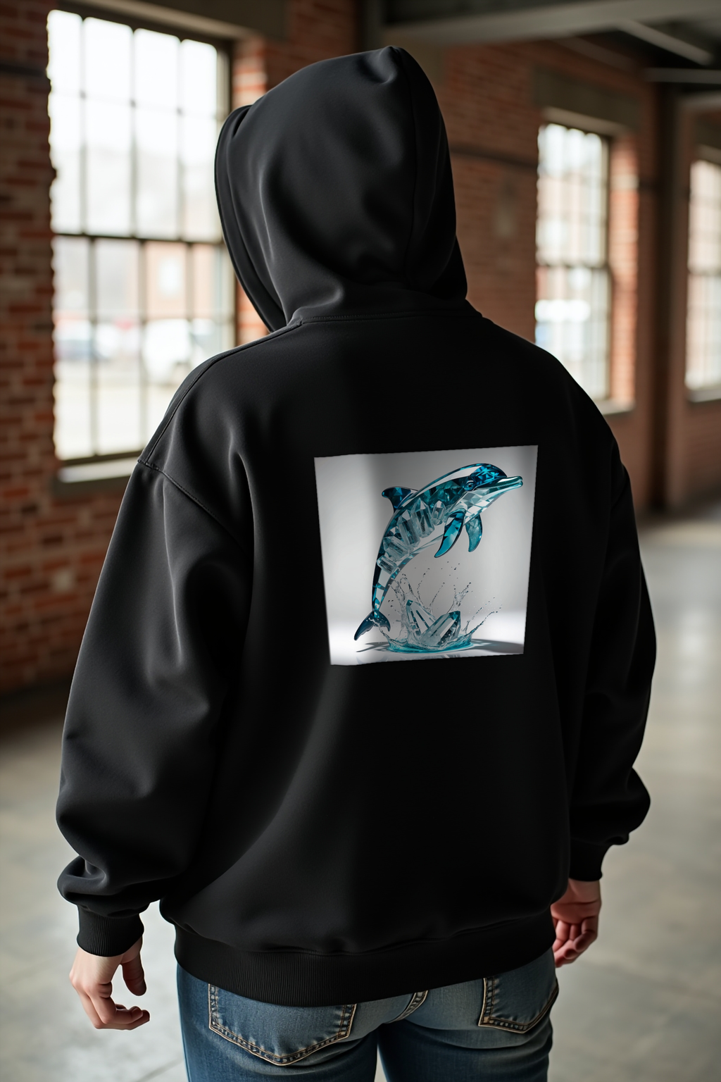 Aquamarine Dolphin hoodie mannequin