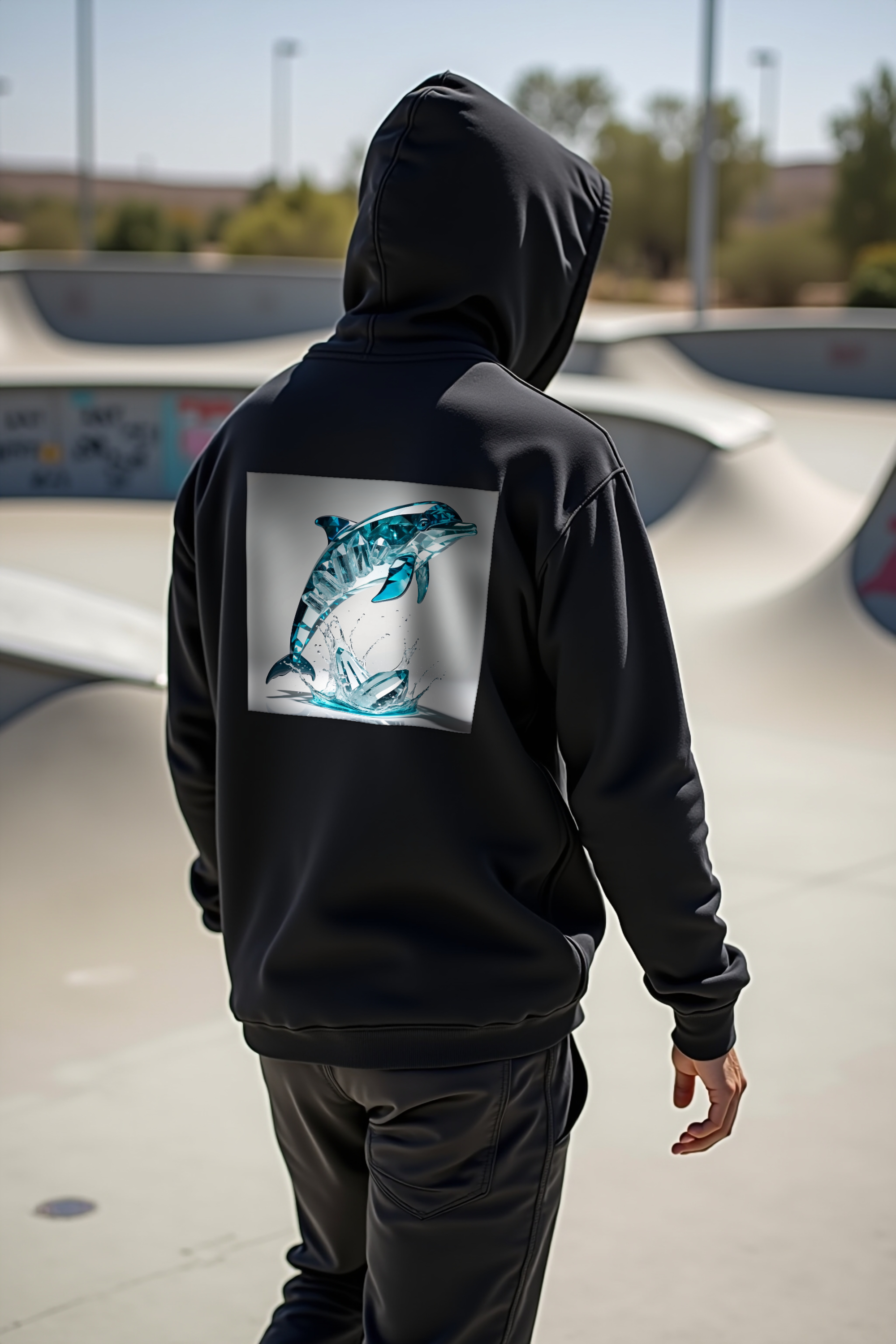 Aquamarine Dolphin hoodie mannequin