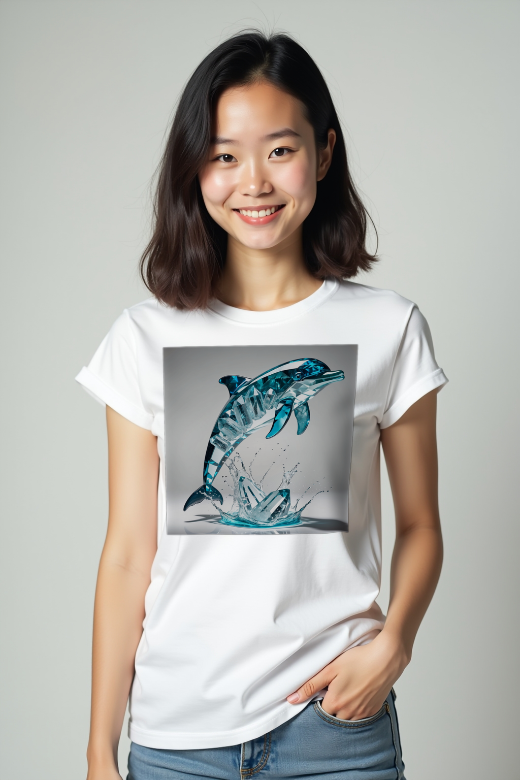 Aquamarine Dolphin t-shirt mannequin