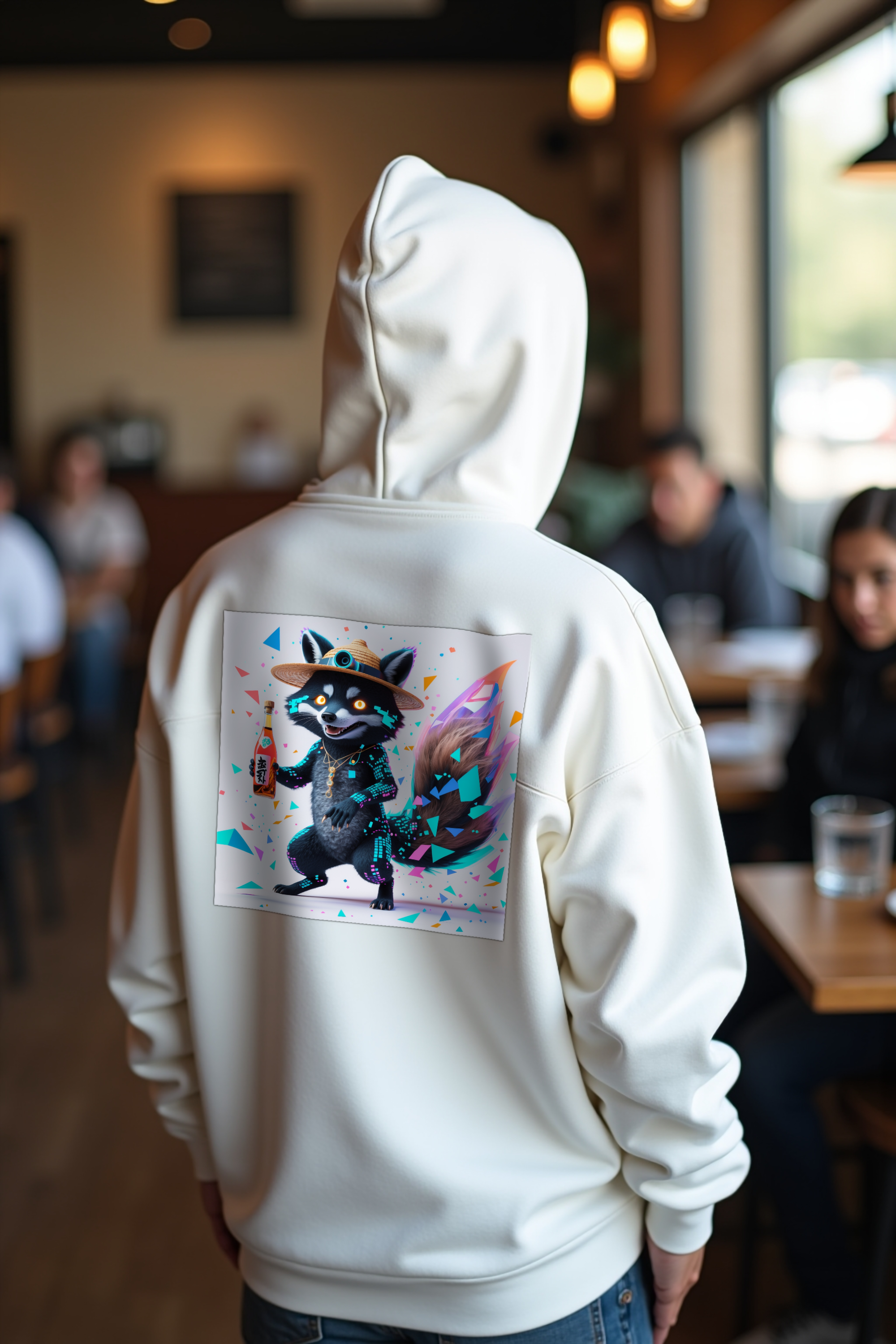 Glitch Tanuki Hoodie — white mannequin (featured)
