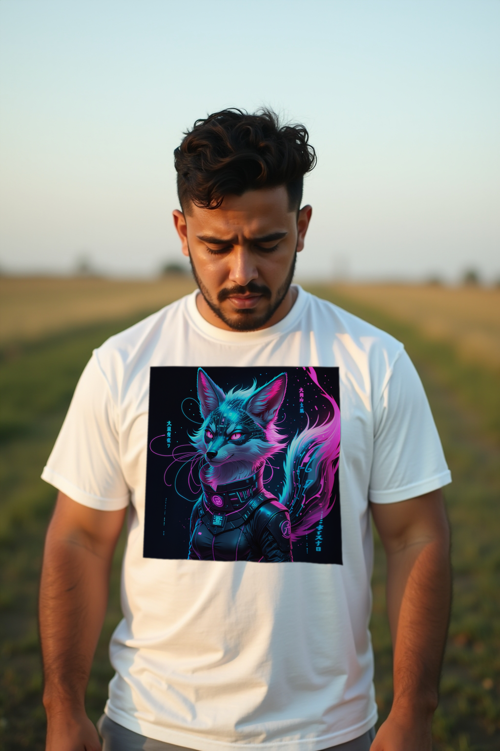 Neon Kitsune T-Shirt — white mannequin hispanic